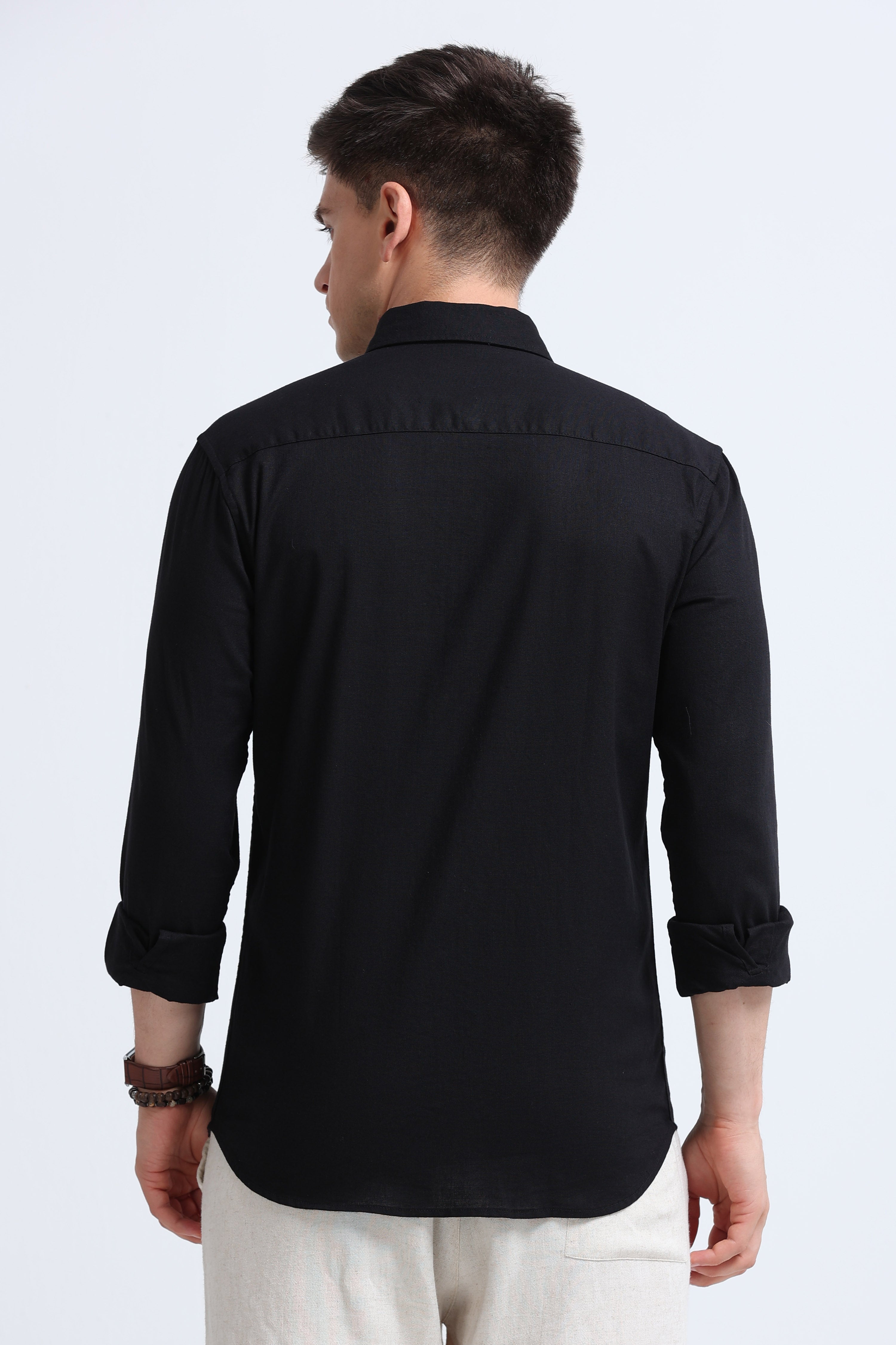 Men Black Button-Down Shirt