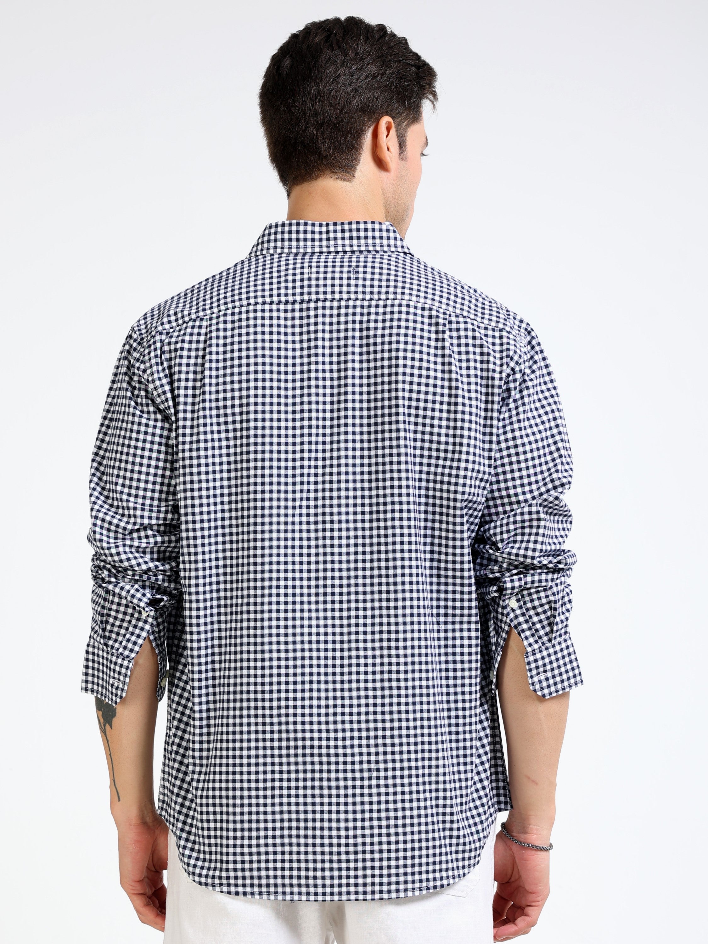 Men Black and White Check Shirt