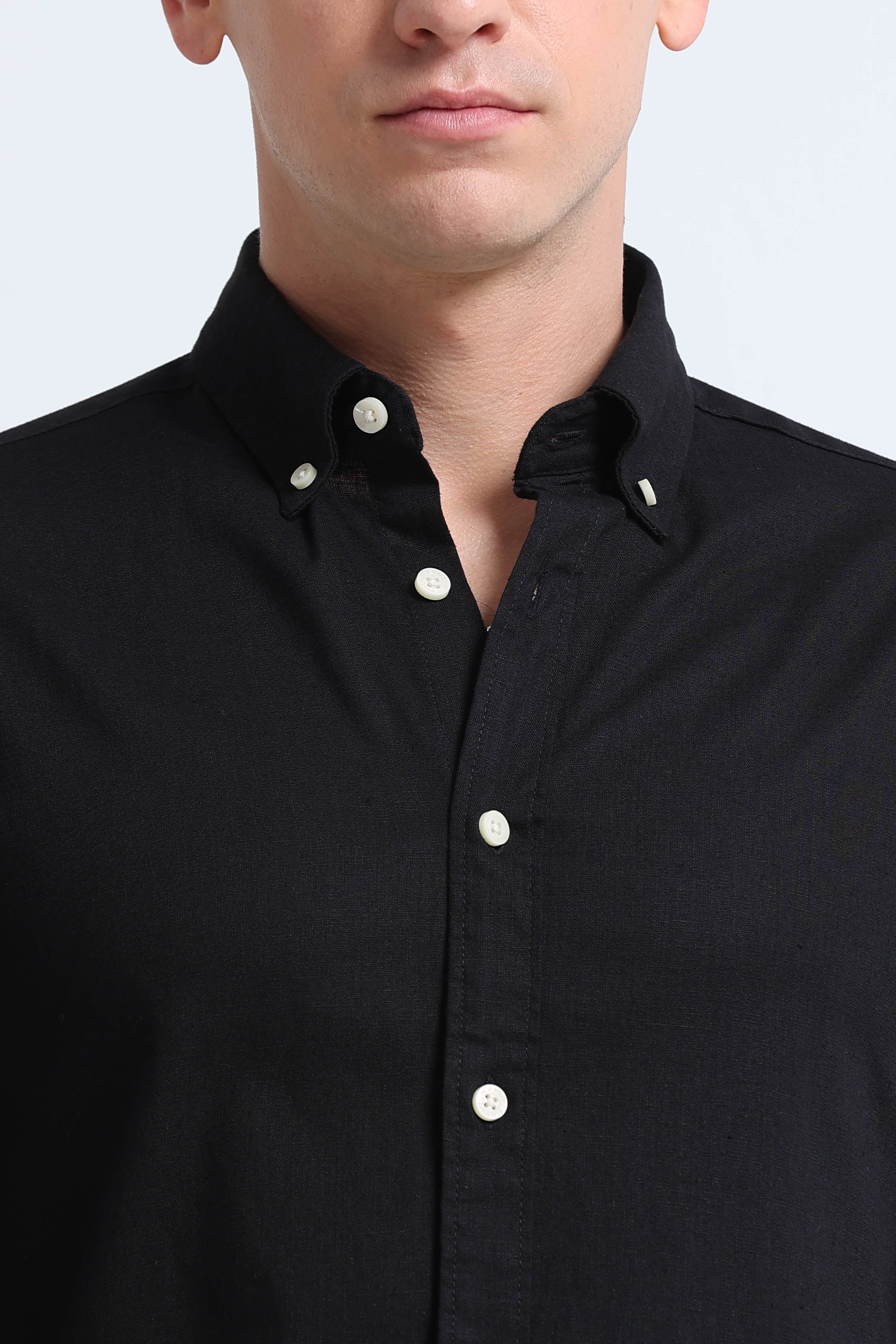 Men Black Button-Down Shirt