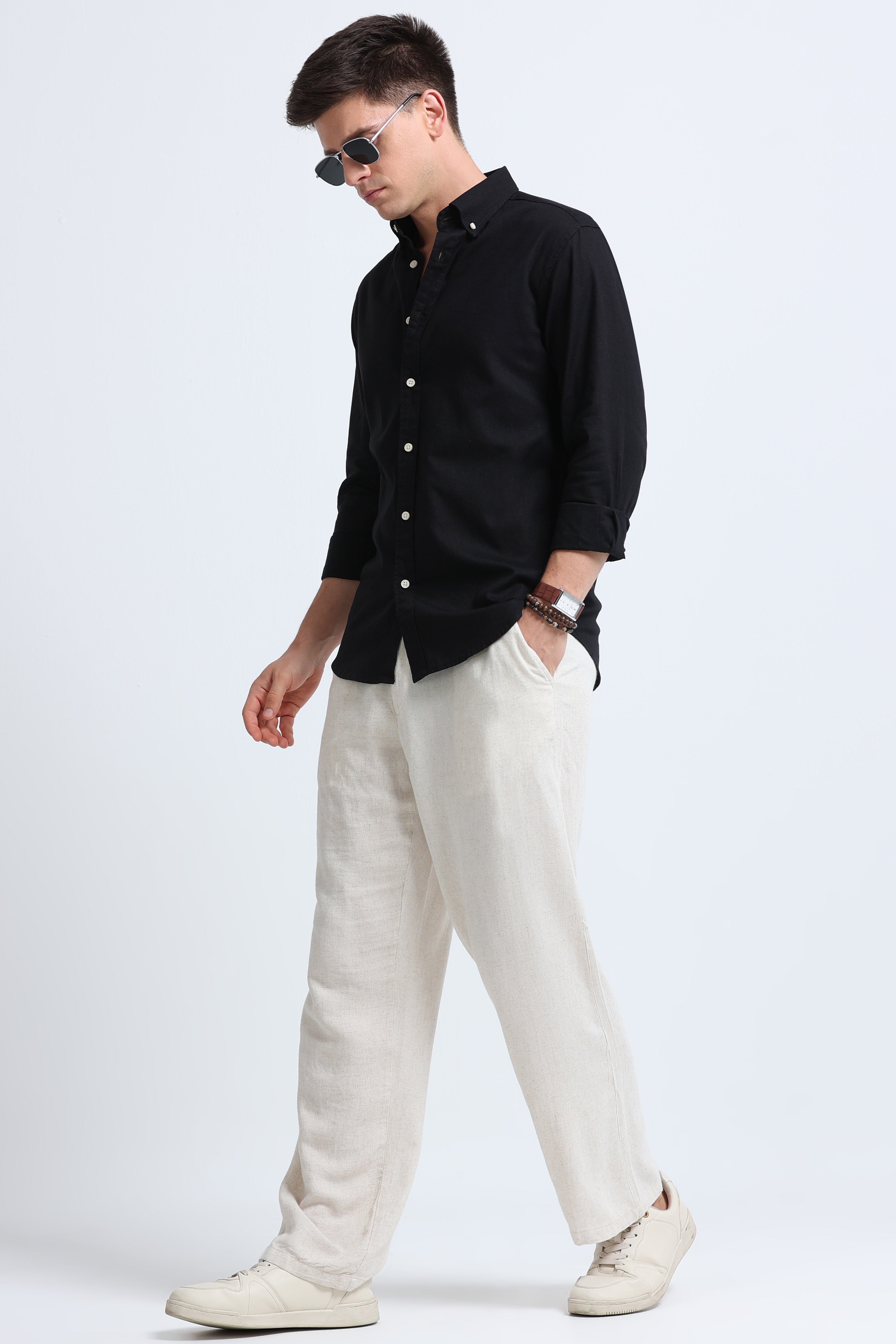 Men Black Button-Down Shirt