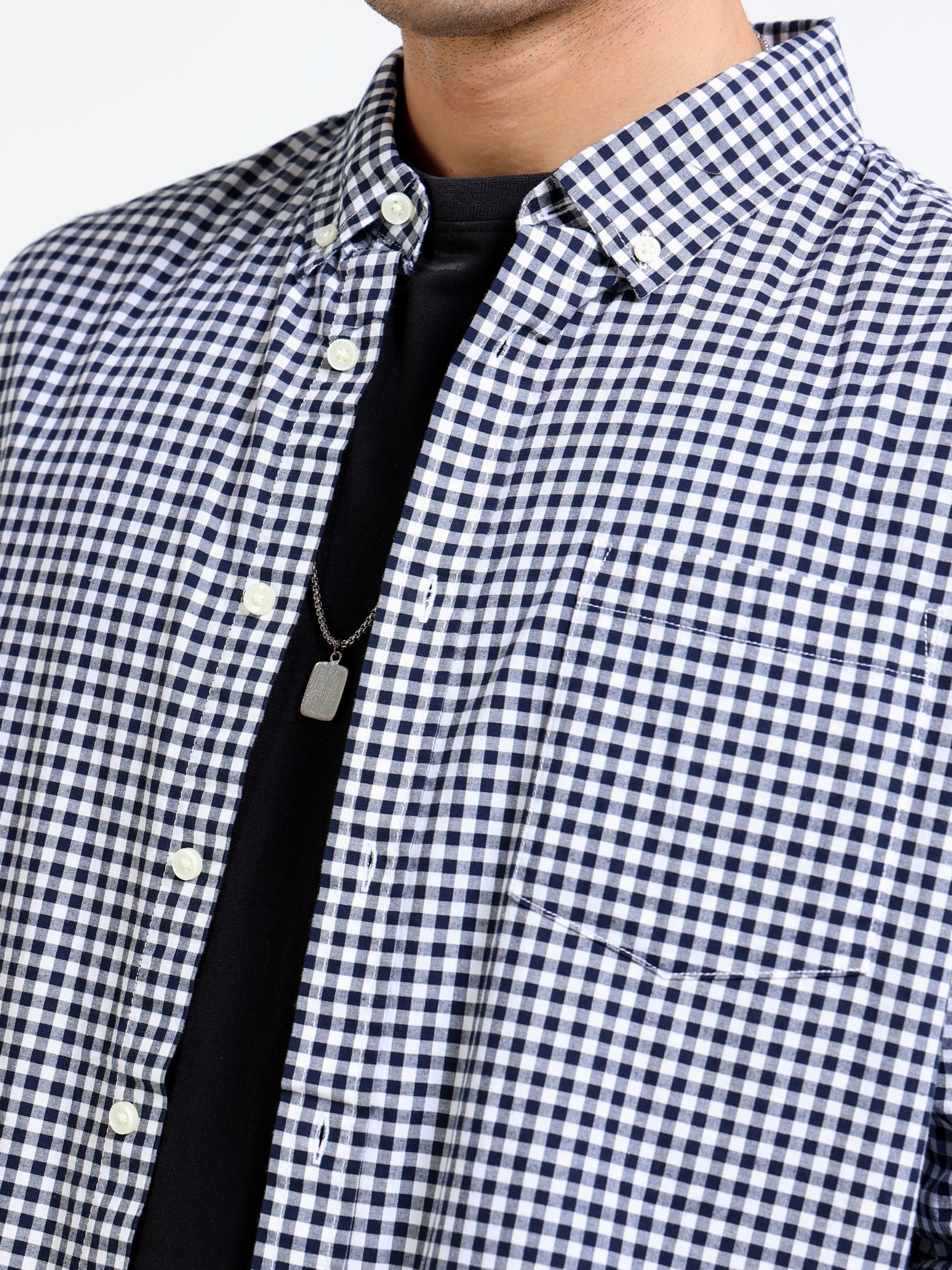 Men Black and White Check Shirt