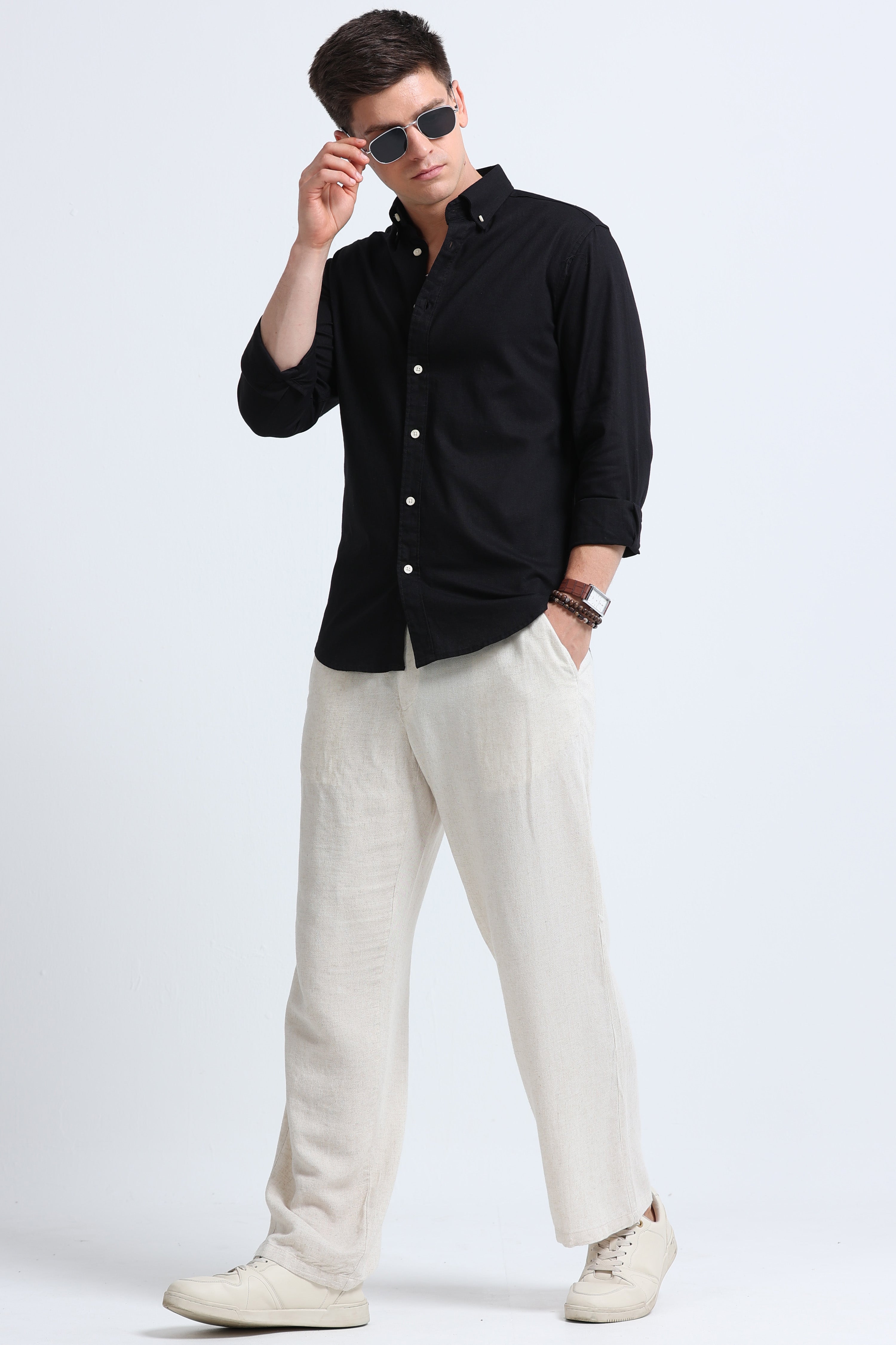 Men Black Button-Down Shirt