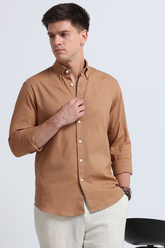Men Mustard Button-Down Shirt