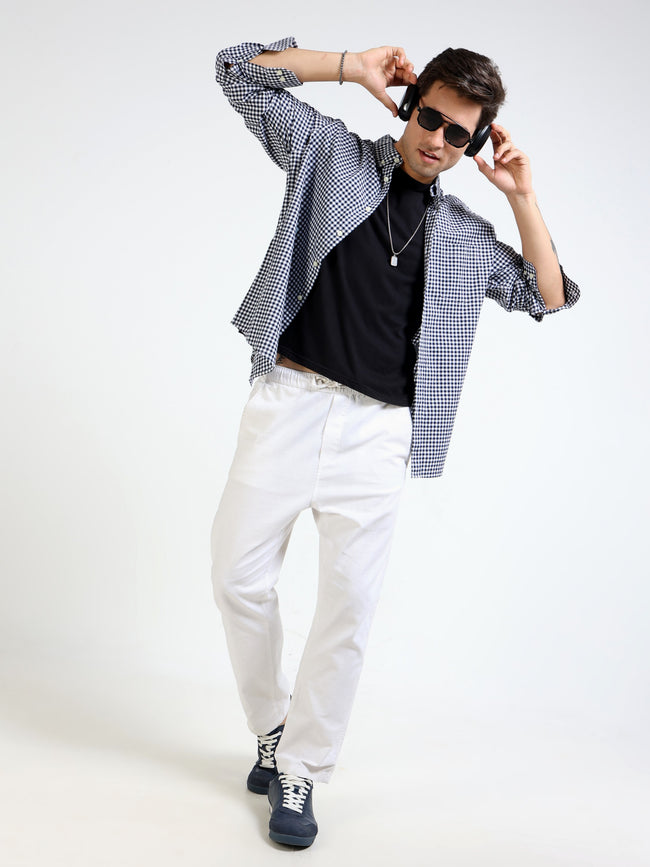 Men Black and White Check Shirt
