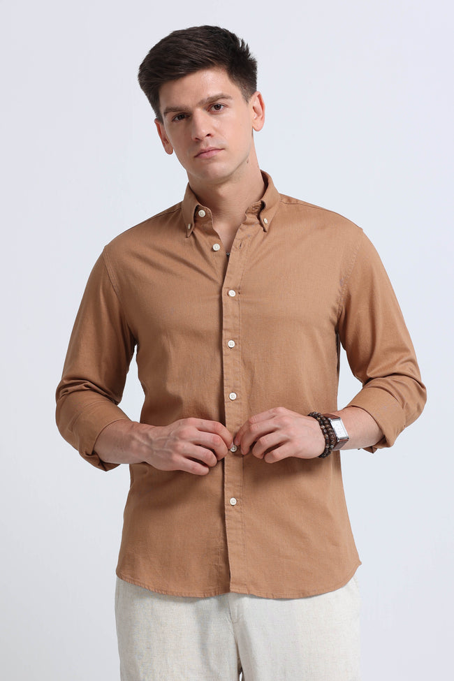 Men Mustard Button-Down Shirt