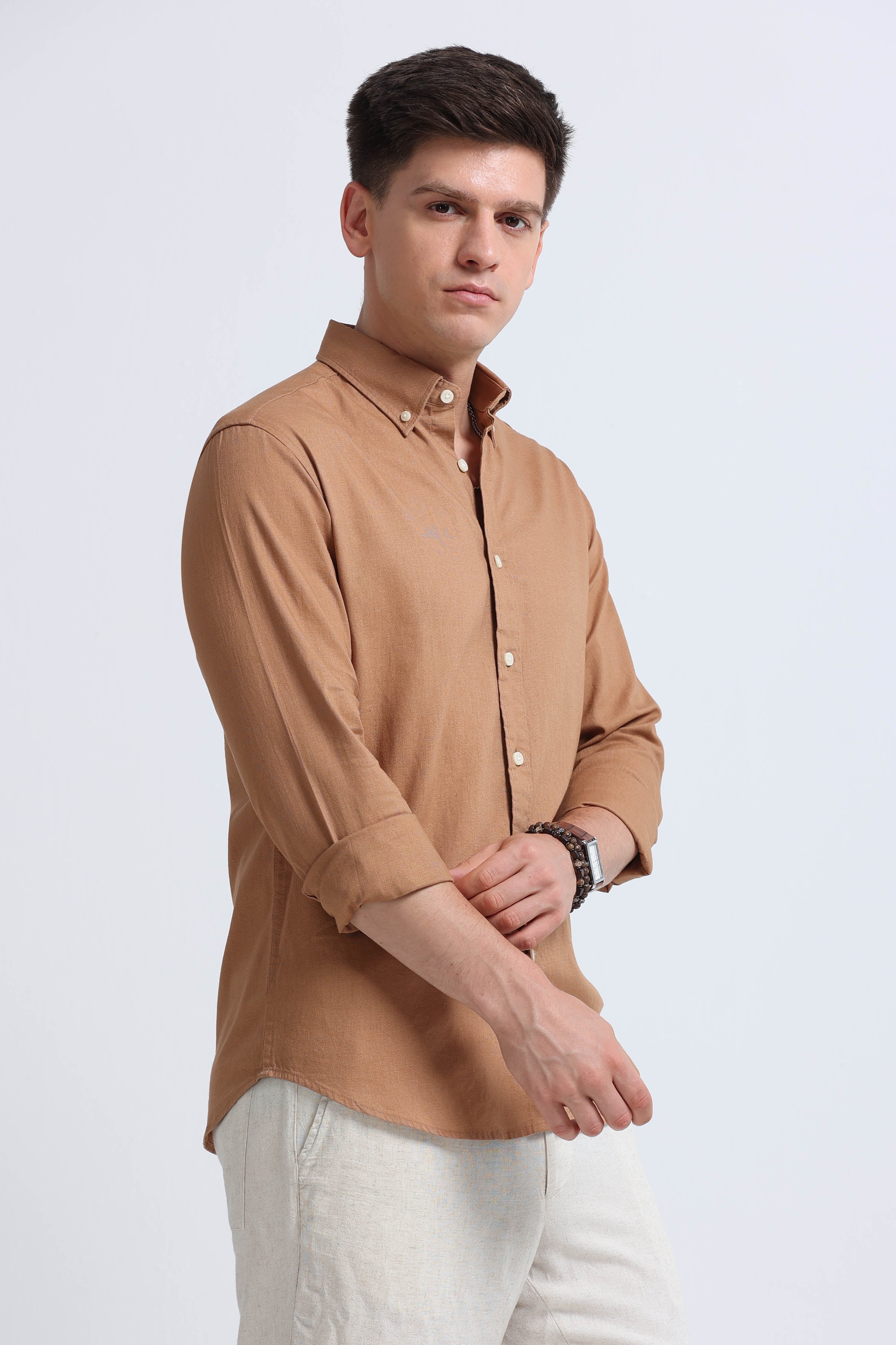 Men Mustard Button-Down Shirt