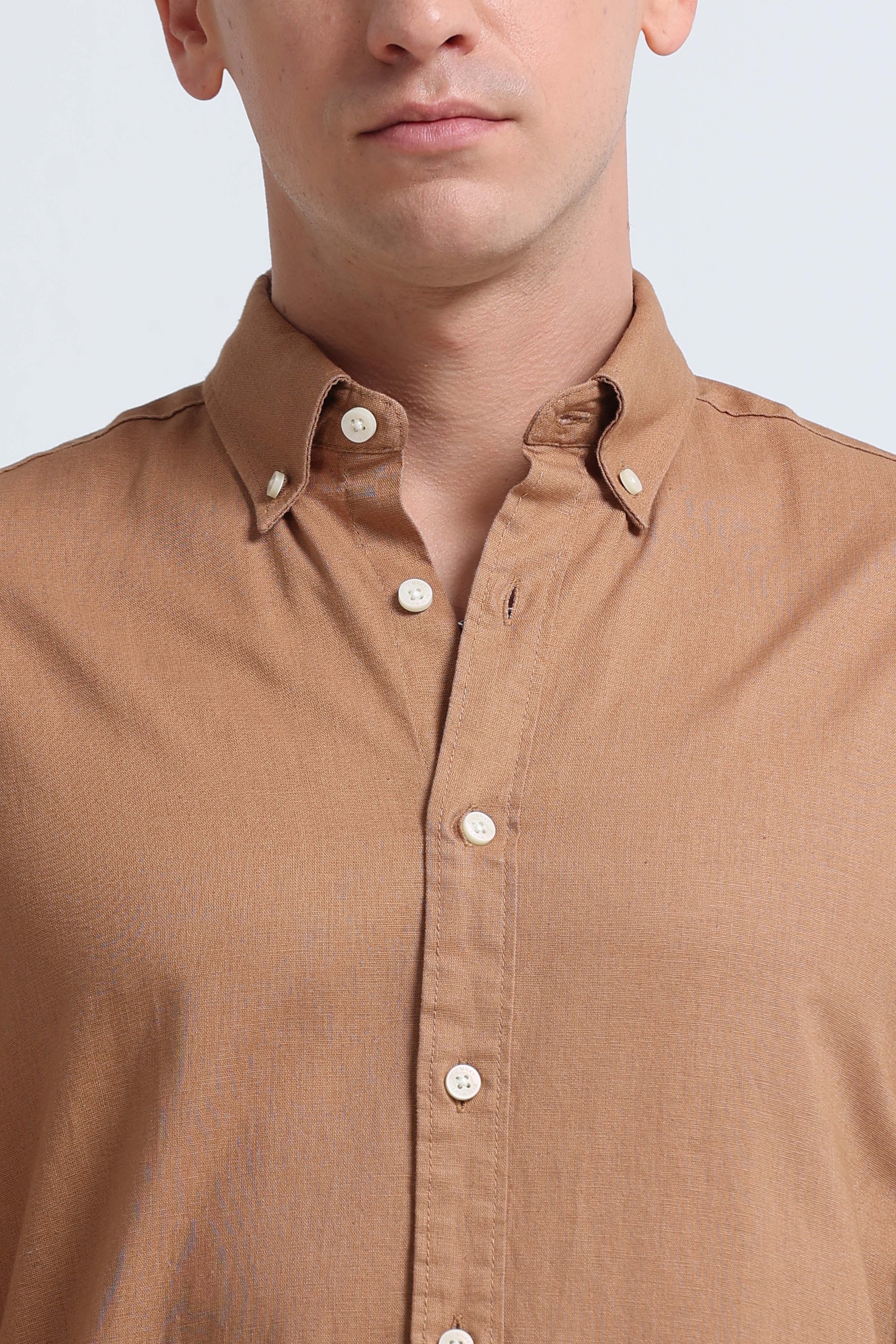 Men Mustard Button-Down Shirt