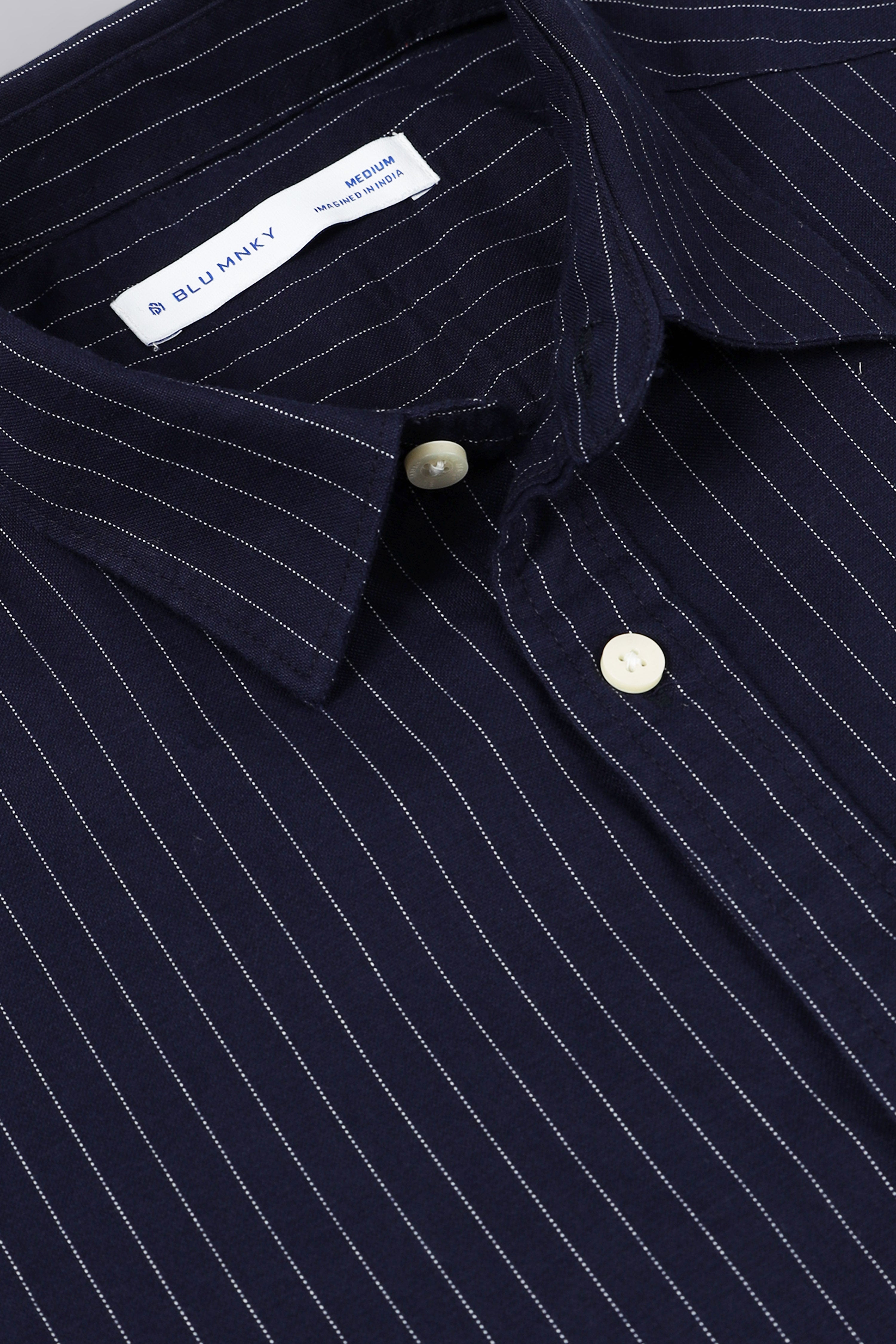 Men Navy Striped Cotton Shirt