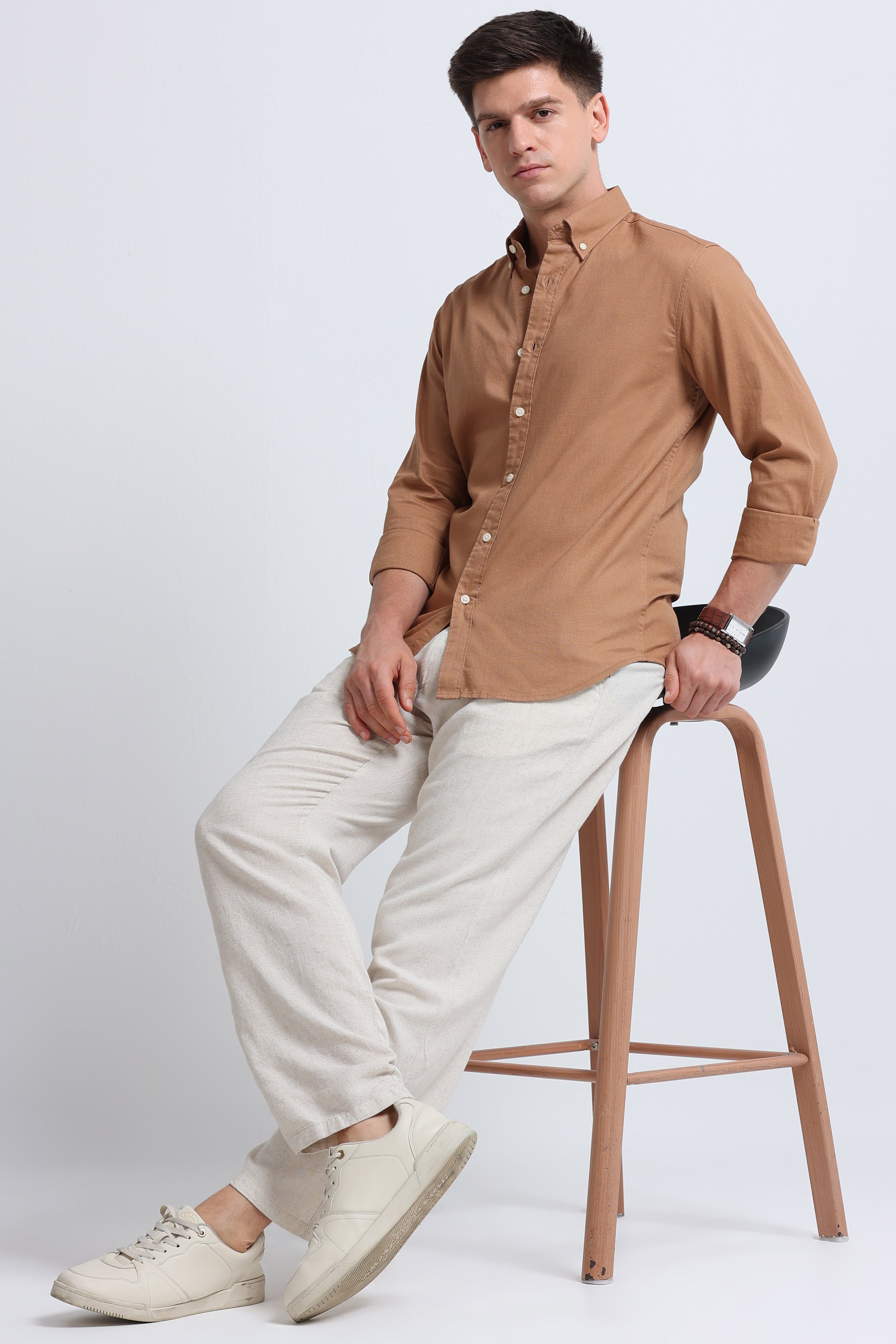 Men Mustard Button-Down Shirt