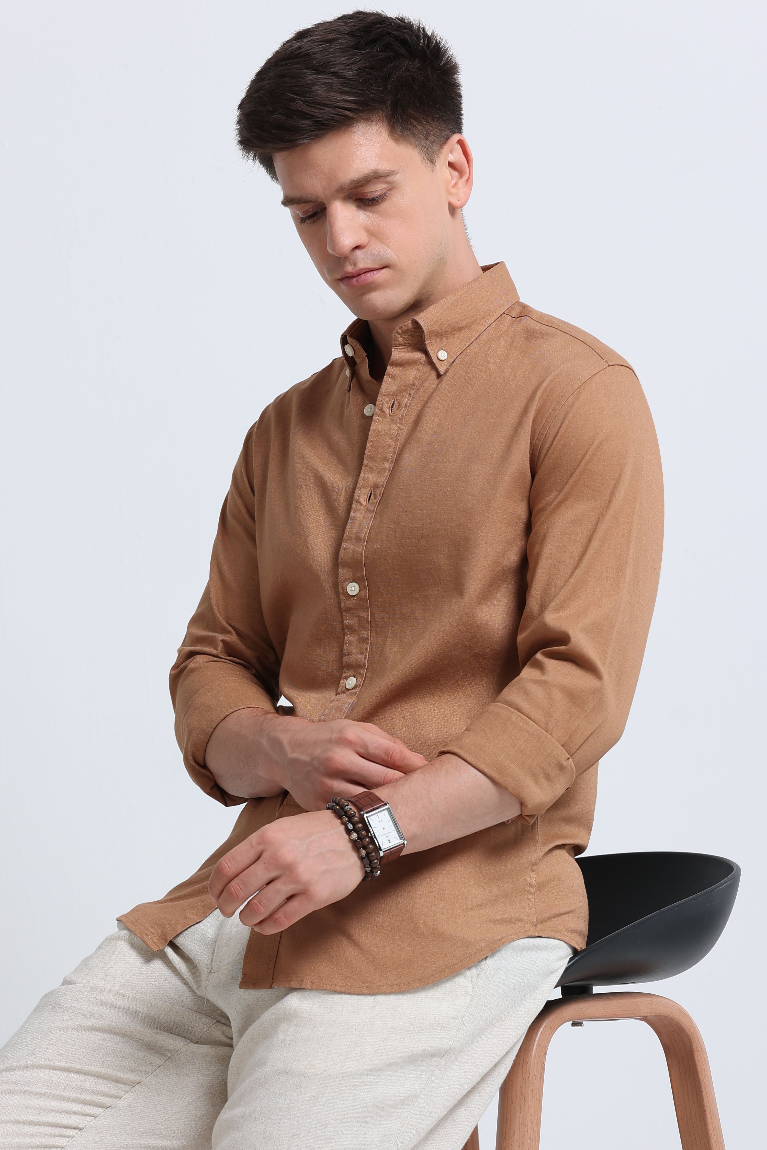 Men Mustard Button-Down Shirt