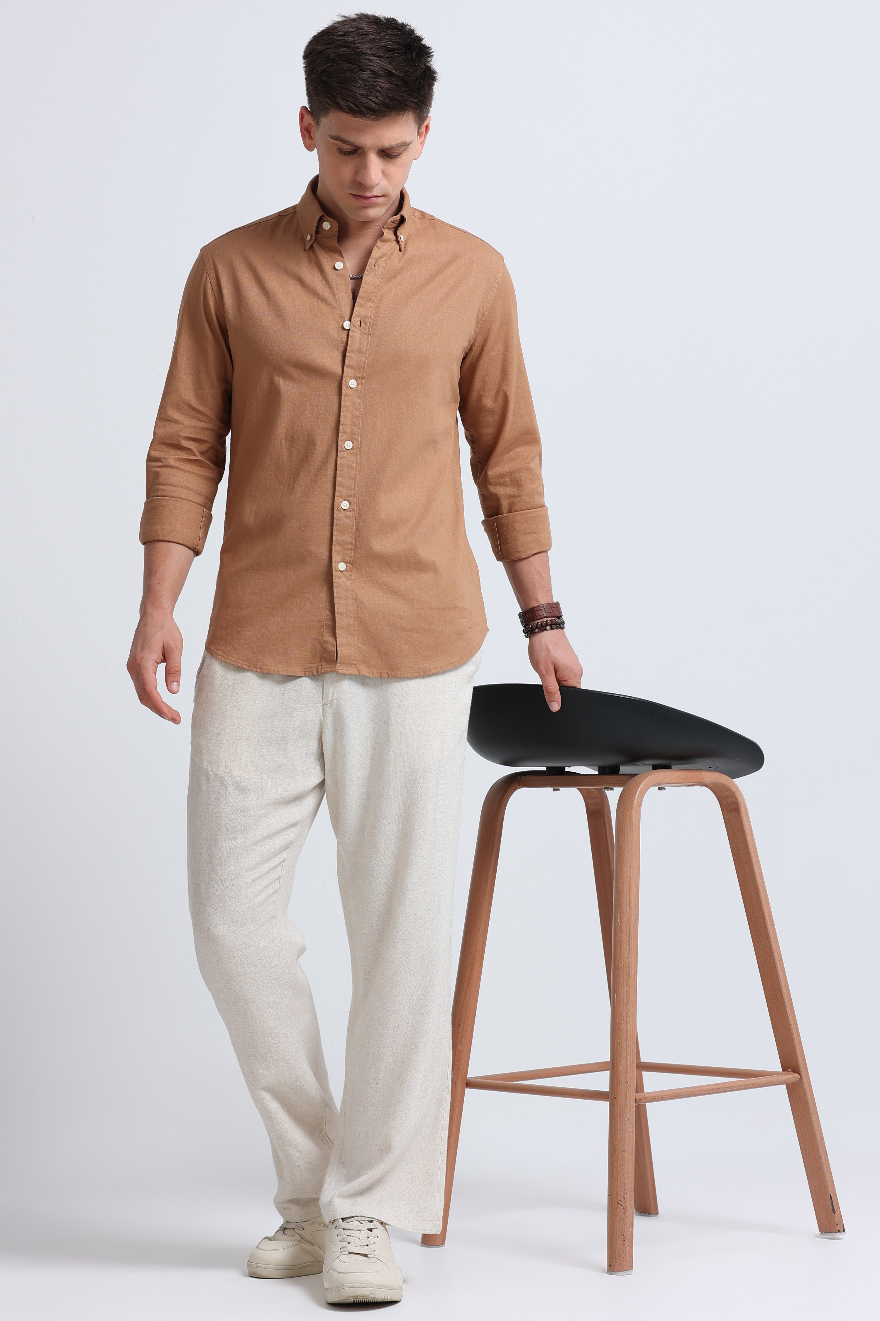 Men Mustard Button-Down Shirt