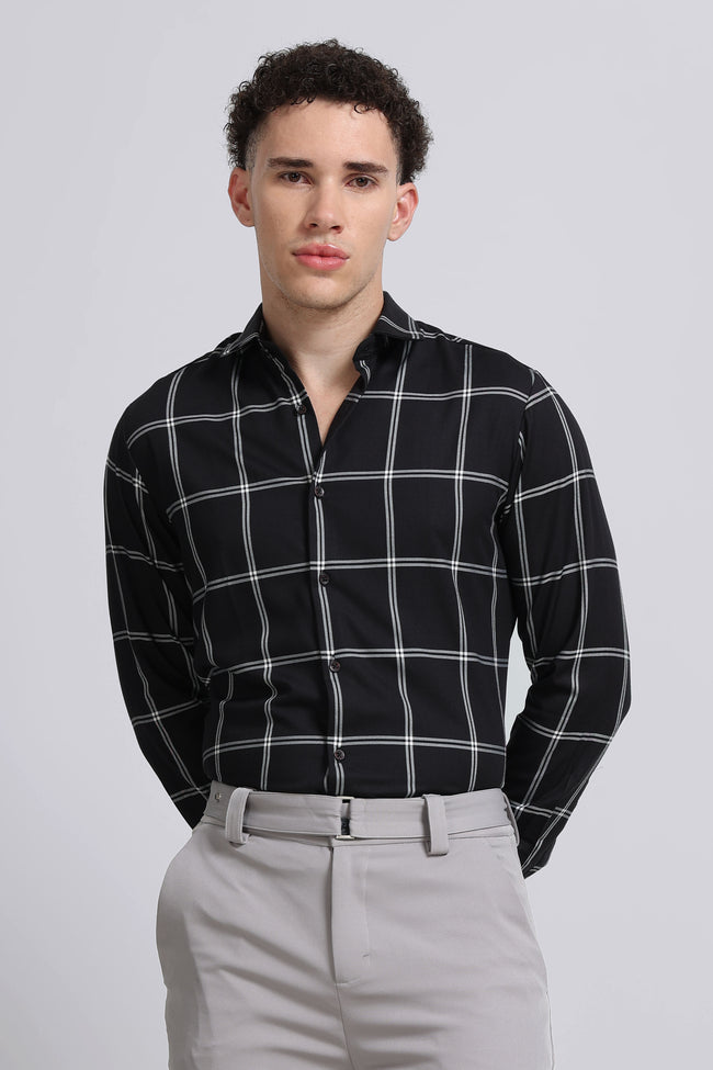 Men Black Premium Checked Shirt