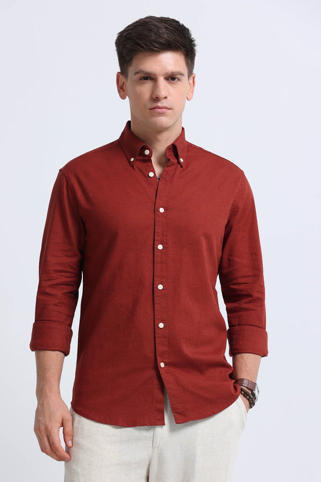 Men Brown Button-Down Shirt