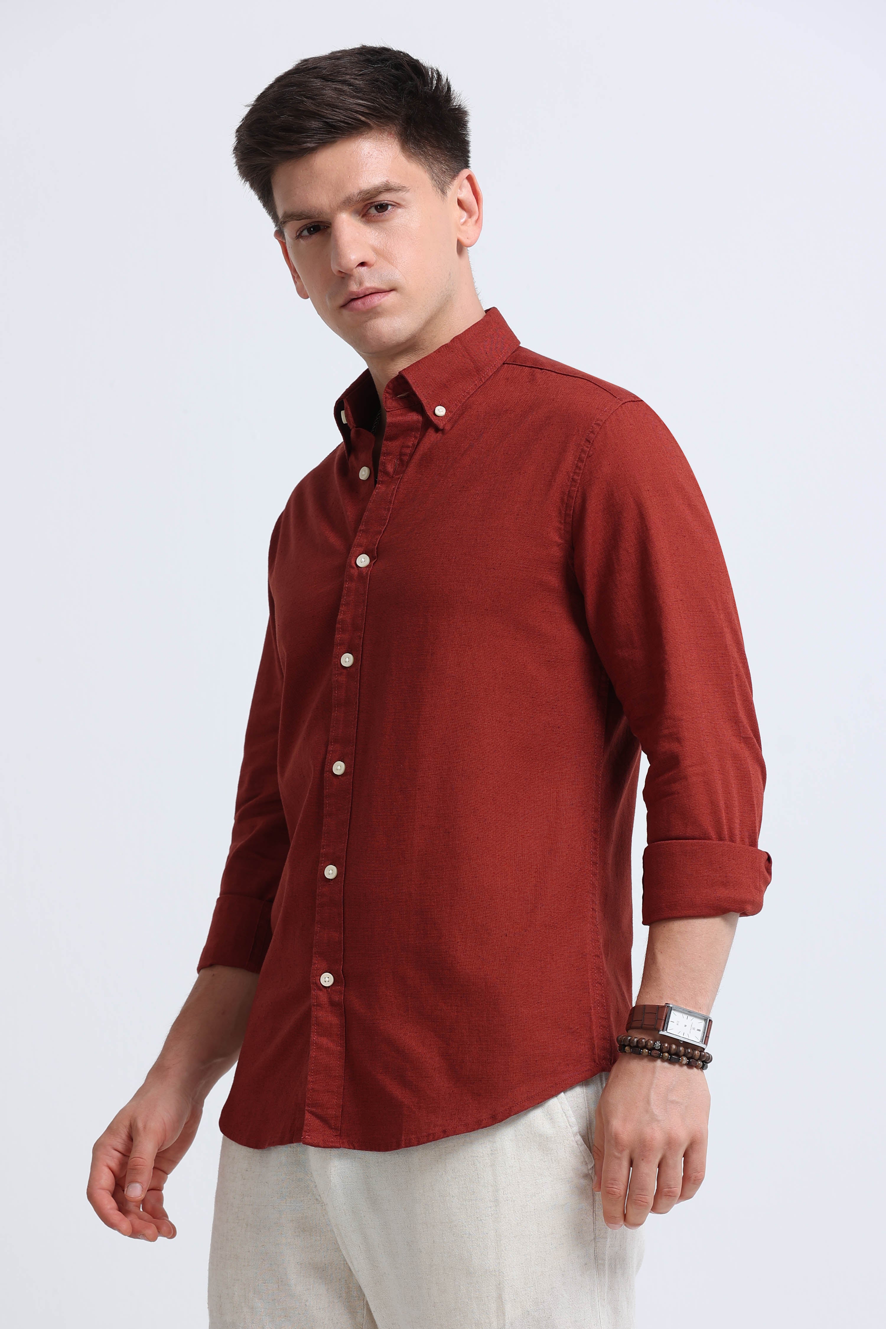 Men Brown Button-Down Shirt