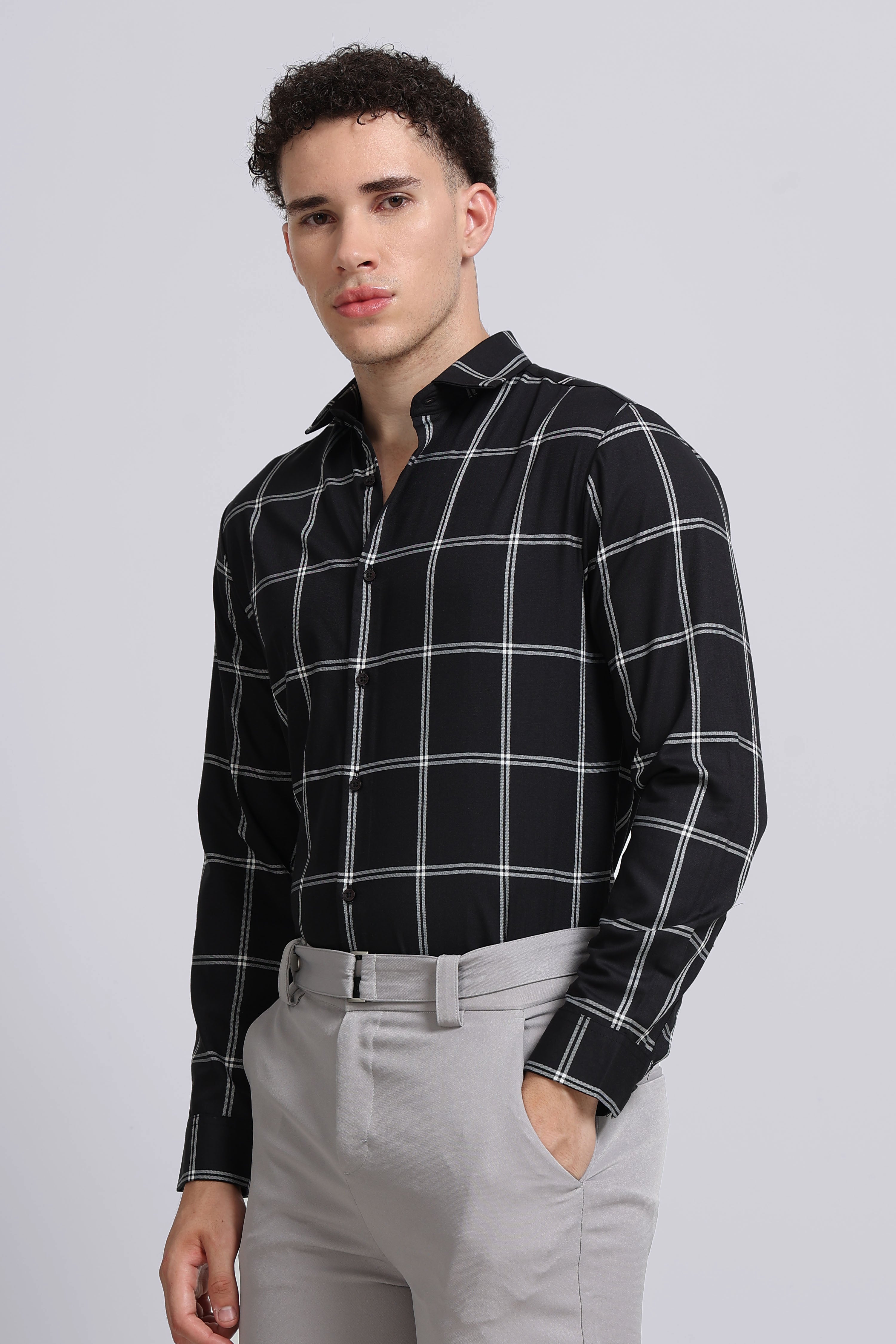 Men Black Premium Checked Shirt