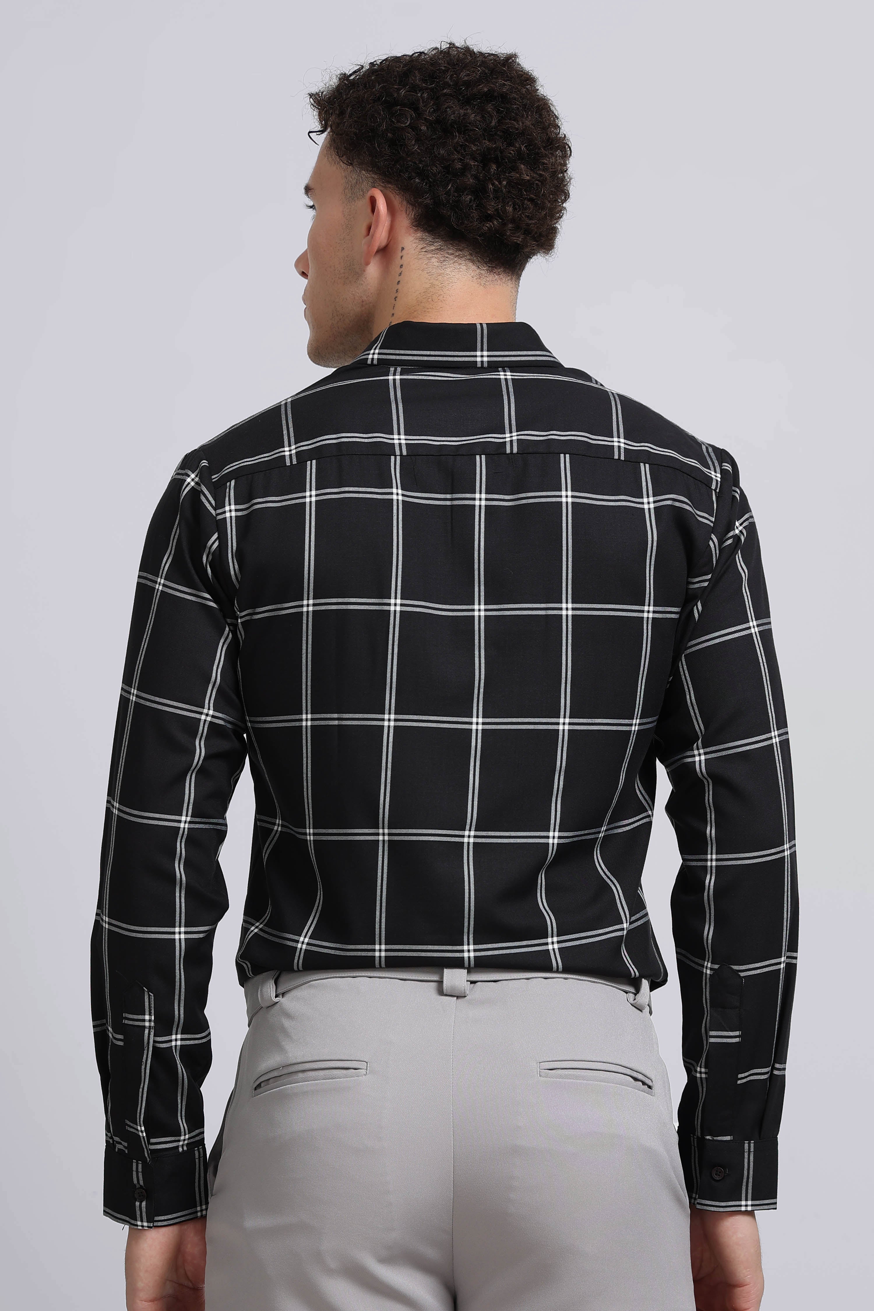 Men Black Premium Checked Shirt