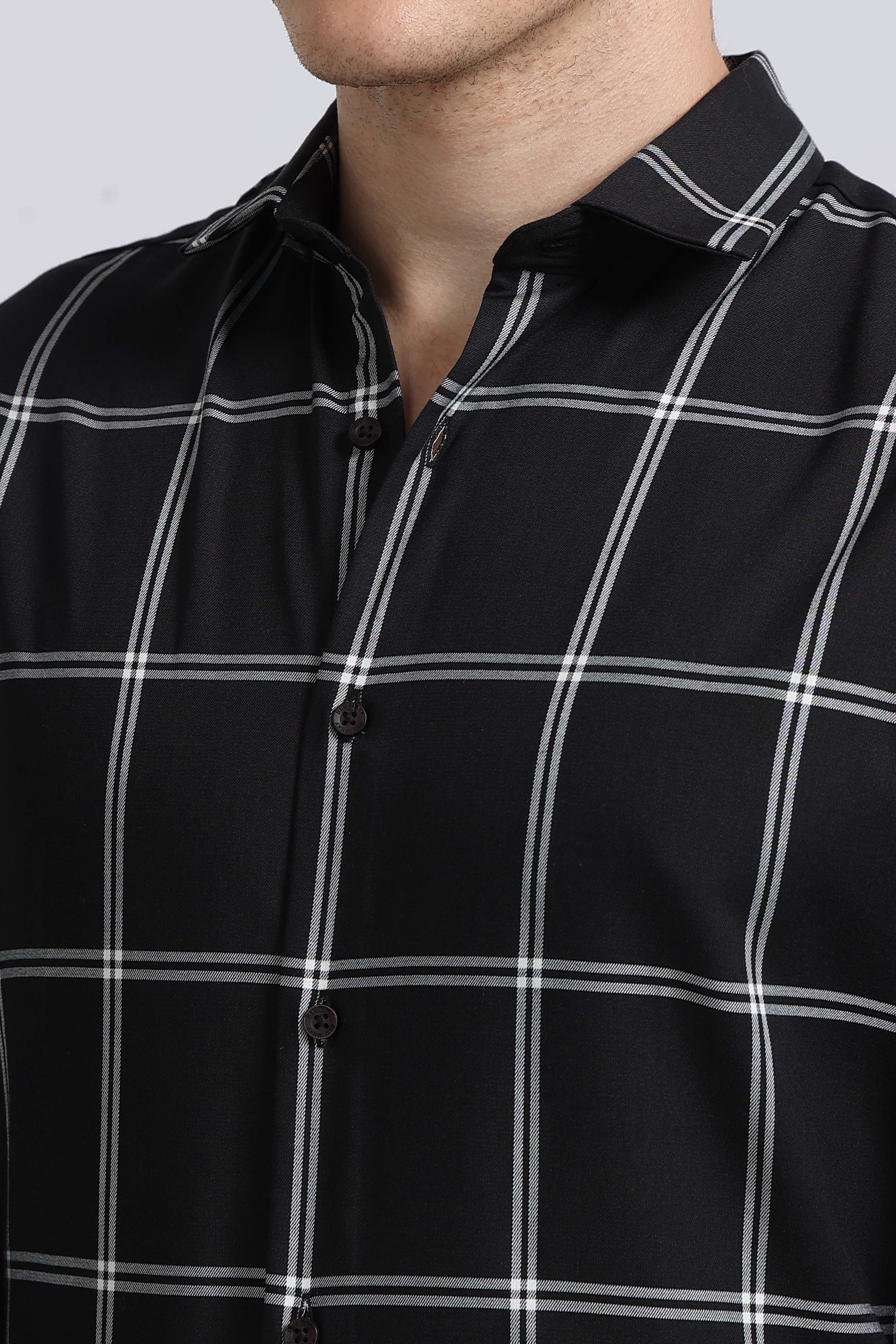 Men Black Premium Checked Shirt
