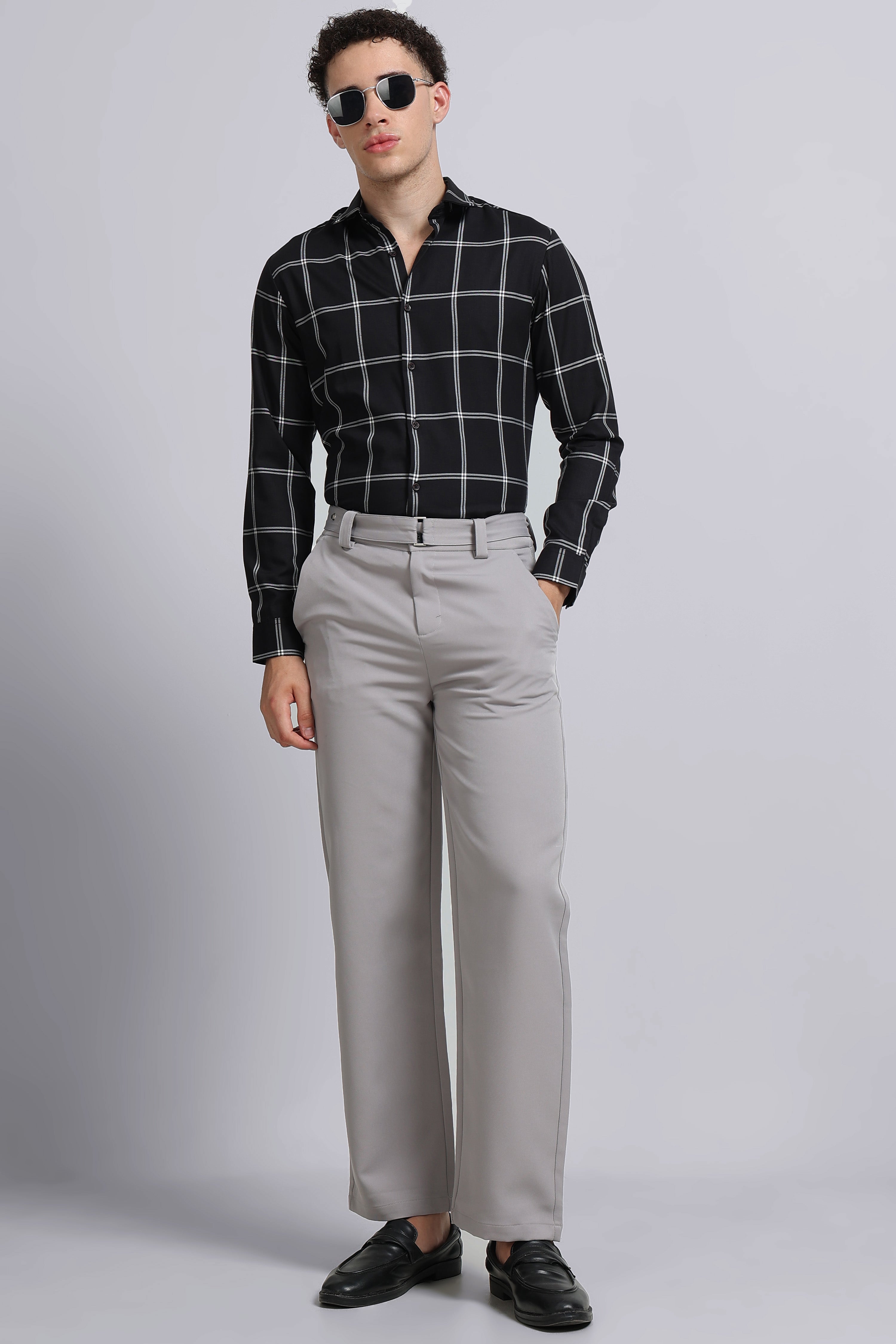 Men Black Premium Checked Shirt