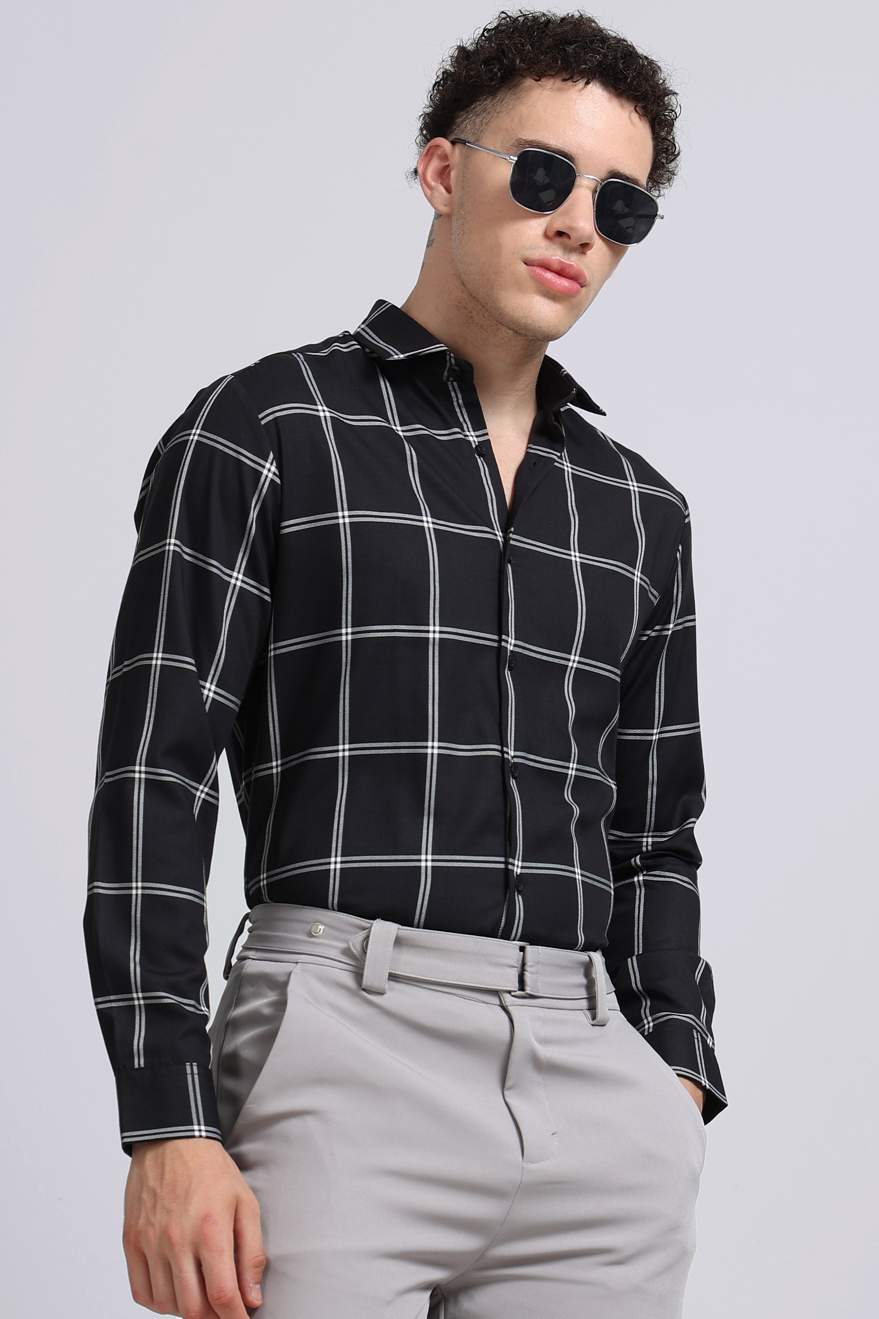 Men Black Premium Checked Shirt