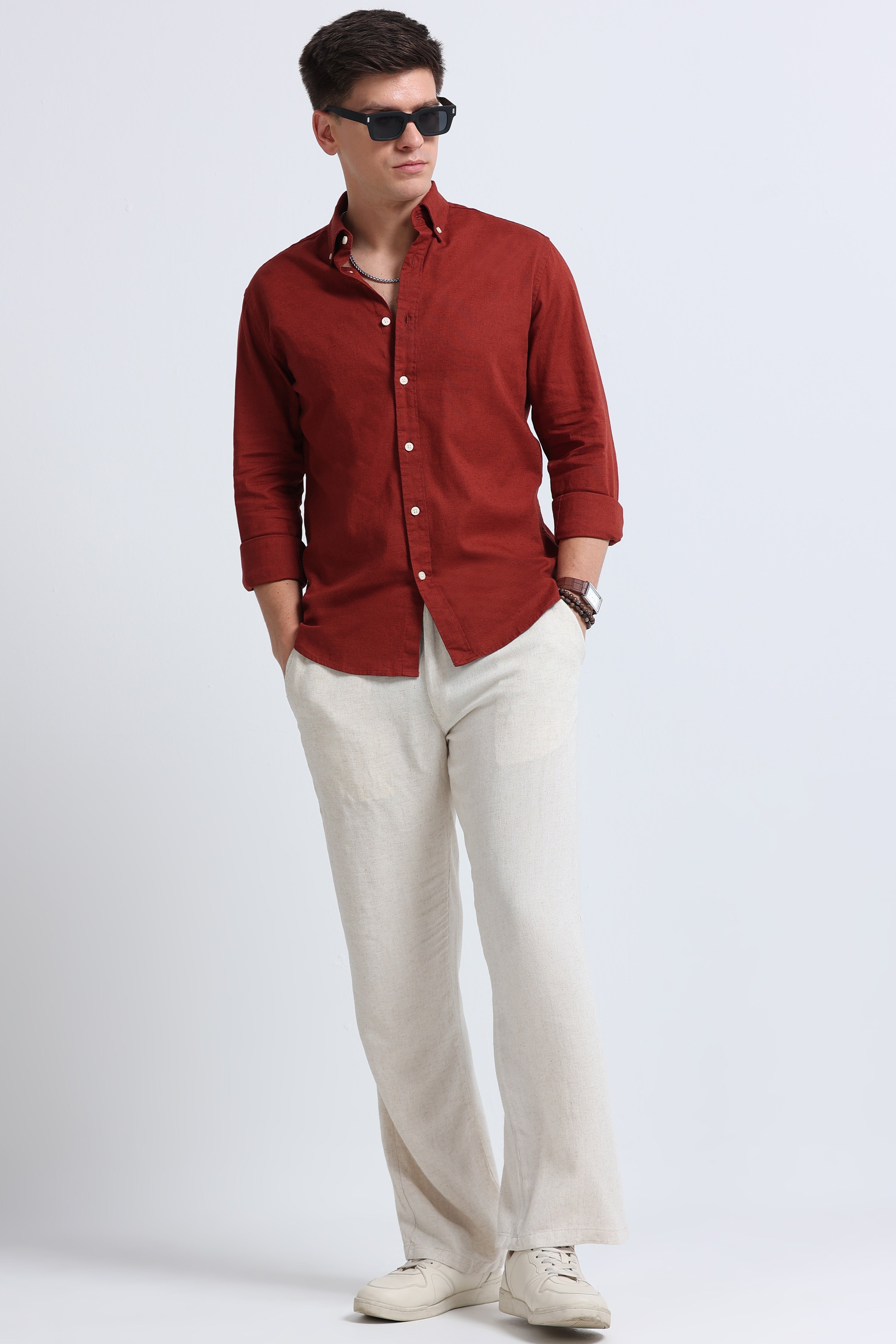 Men Brown Button-Down Shirt