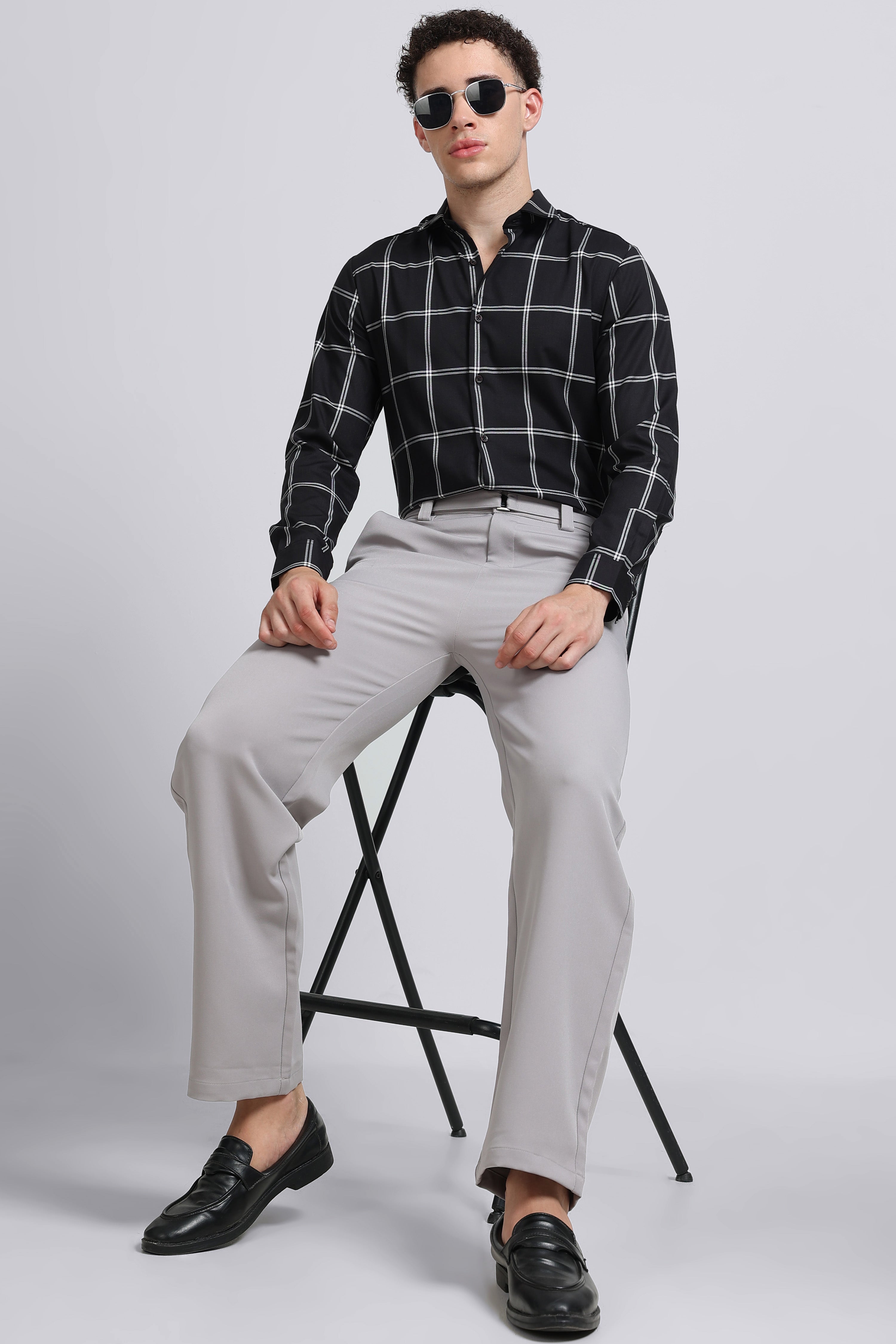 Men Black Premium Checked Shirt