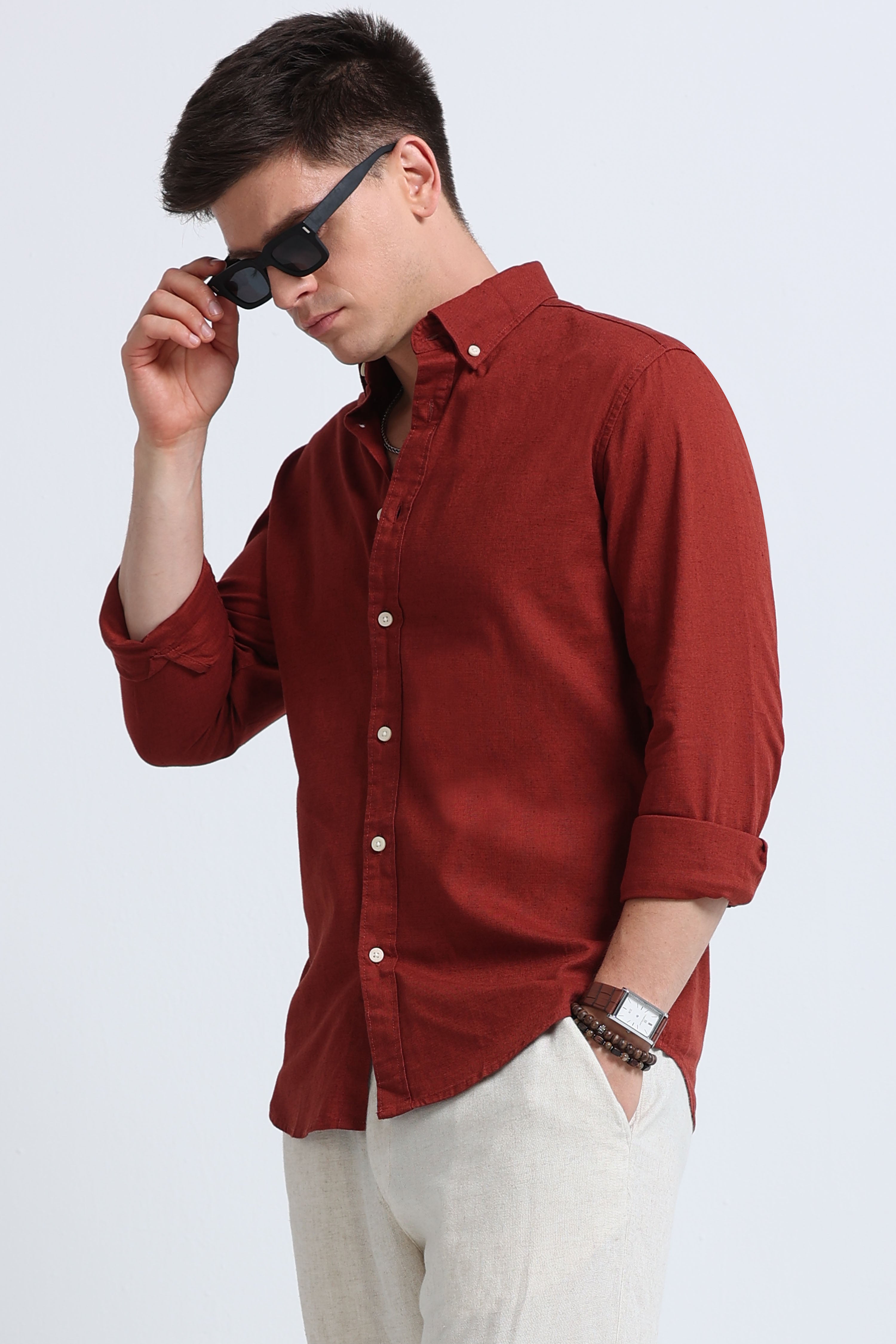 Men Brown Button-Down Shirt