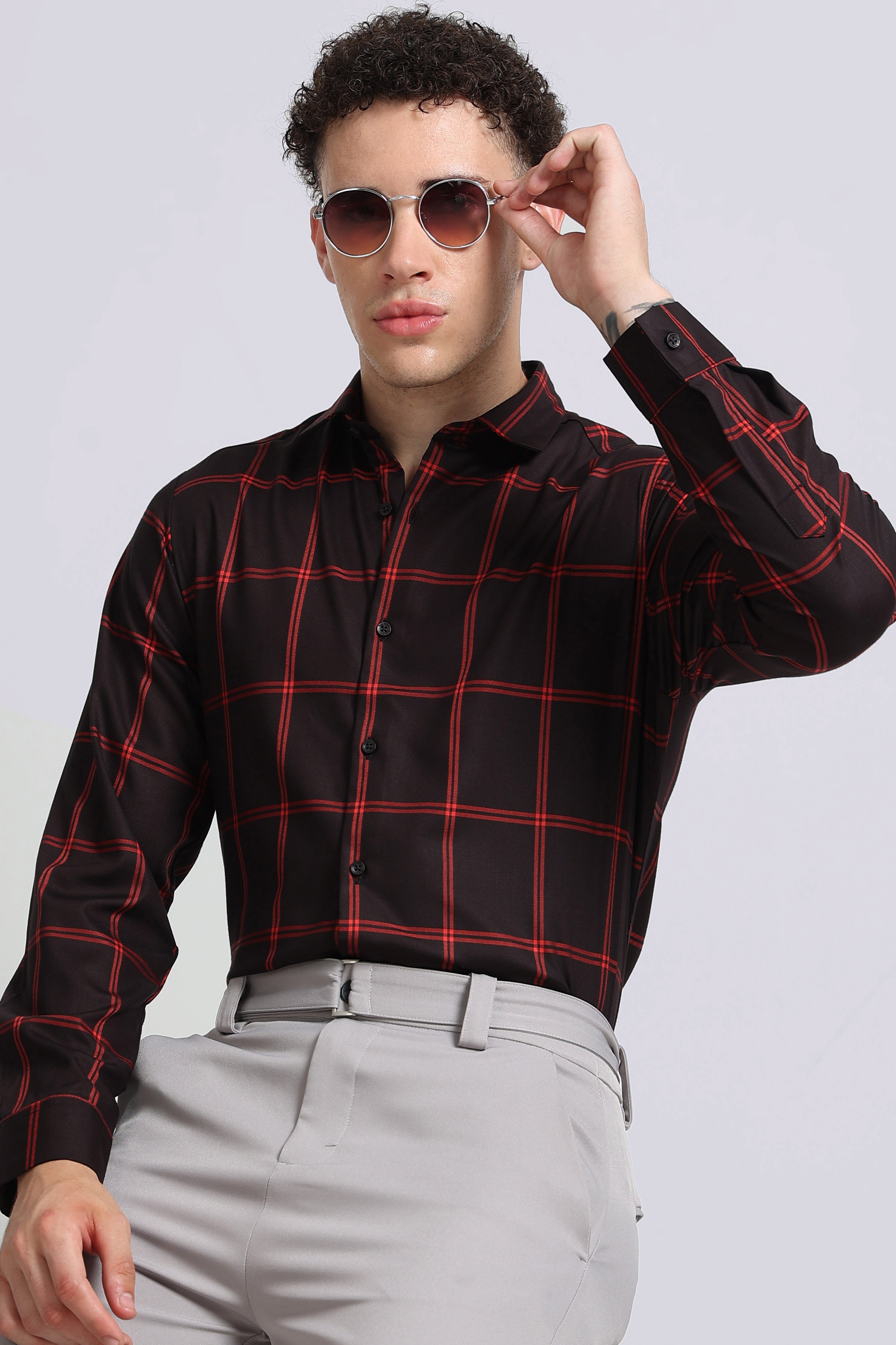Men Black Premium Checked Shirt