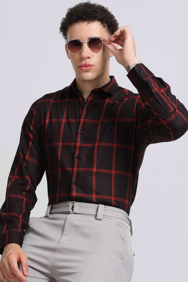 Men Black Premium Checked Shirt