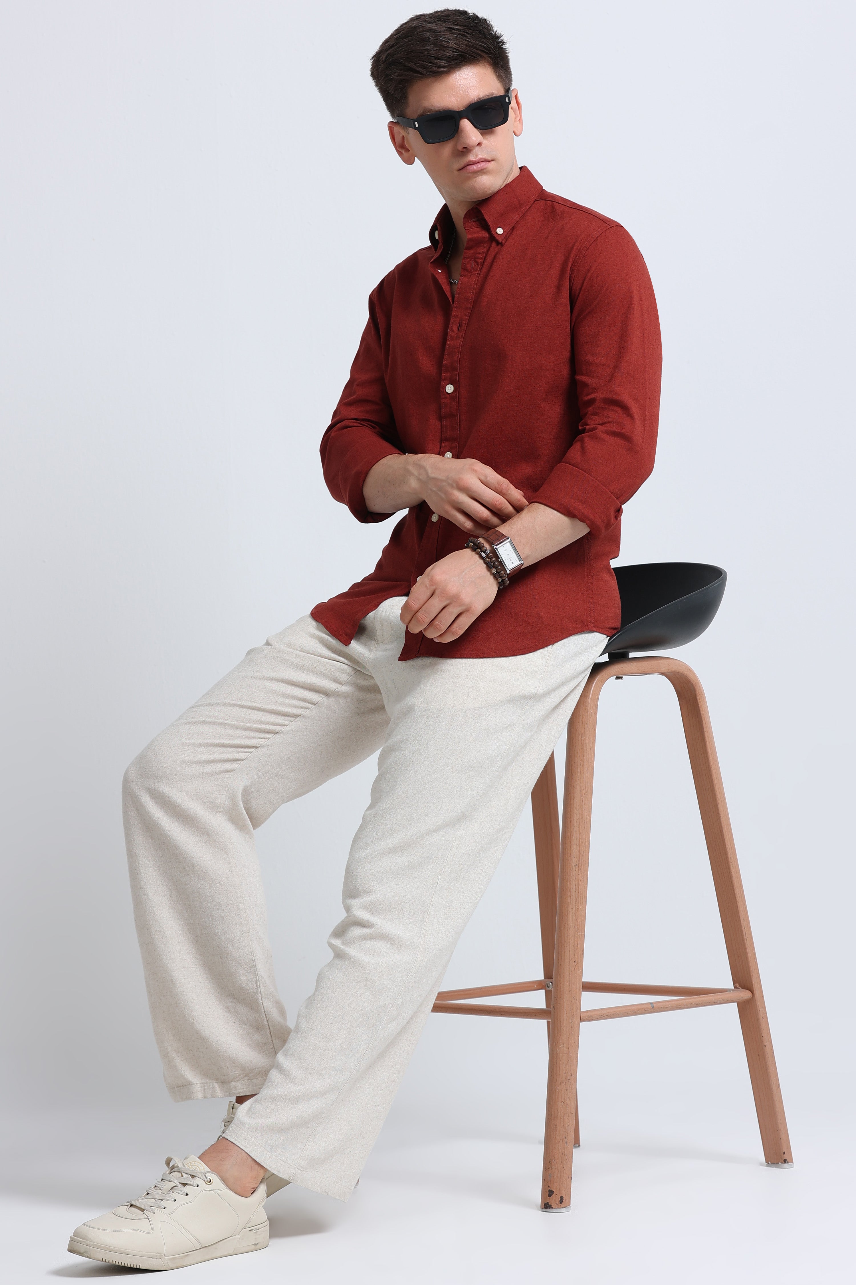 Men Brown Button-Down Shirt