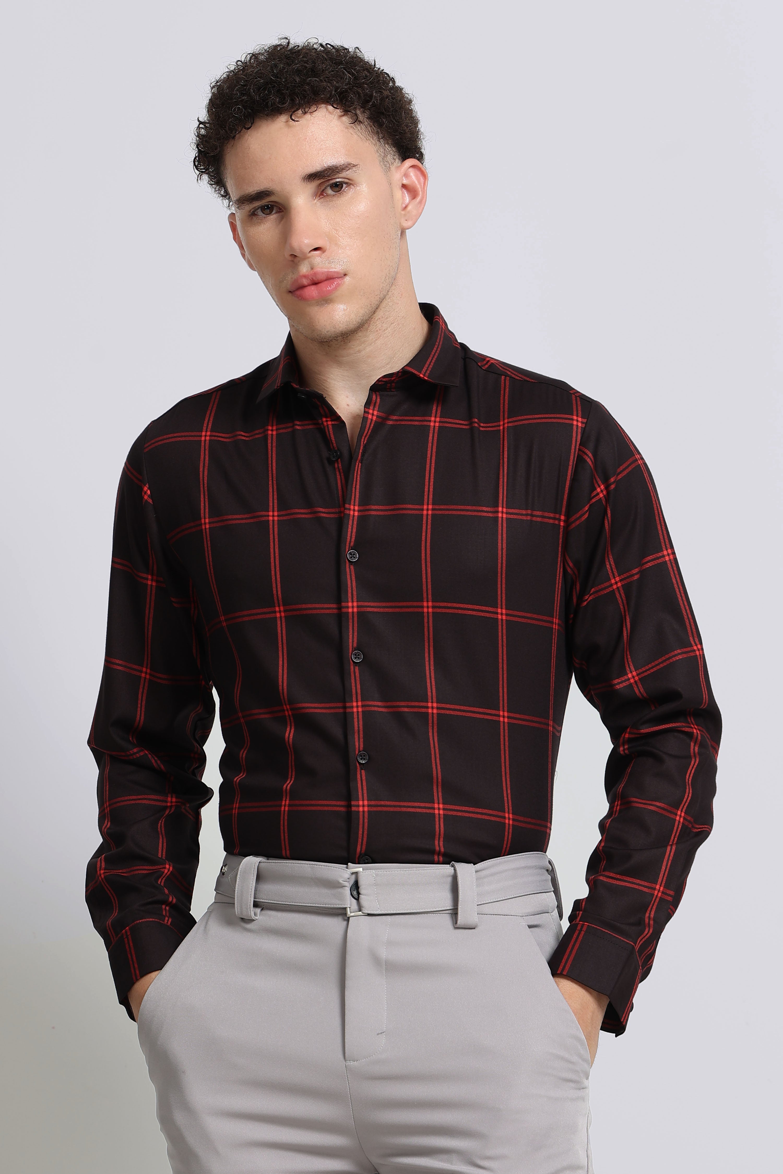 Men Black Premium Checked Shirt