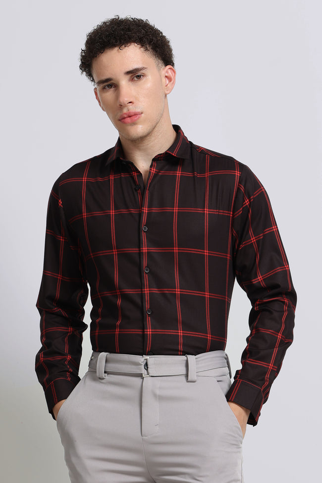 Men Black Premium Checked Shirt