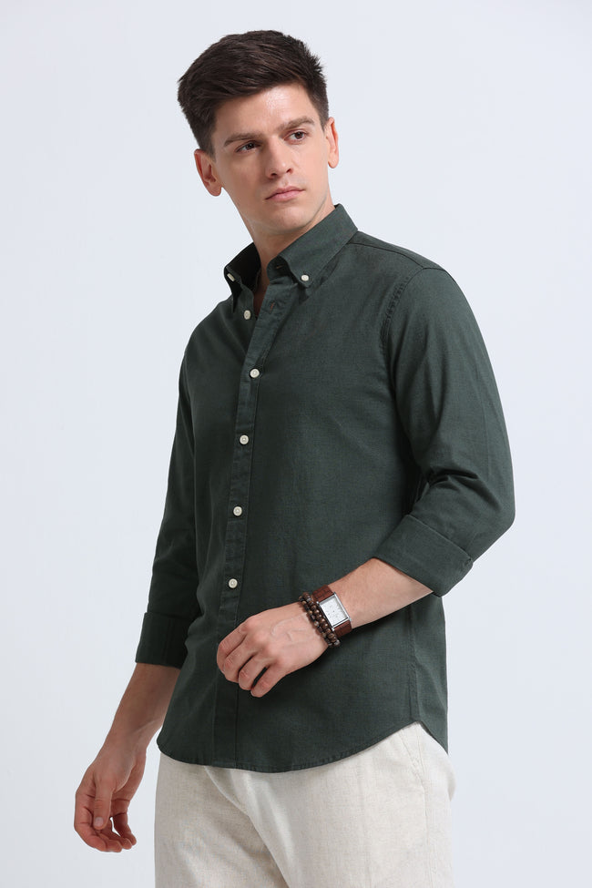 Men Green Button-Down Shirt