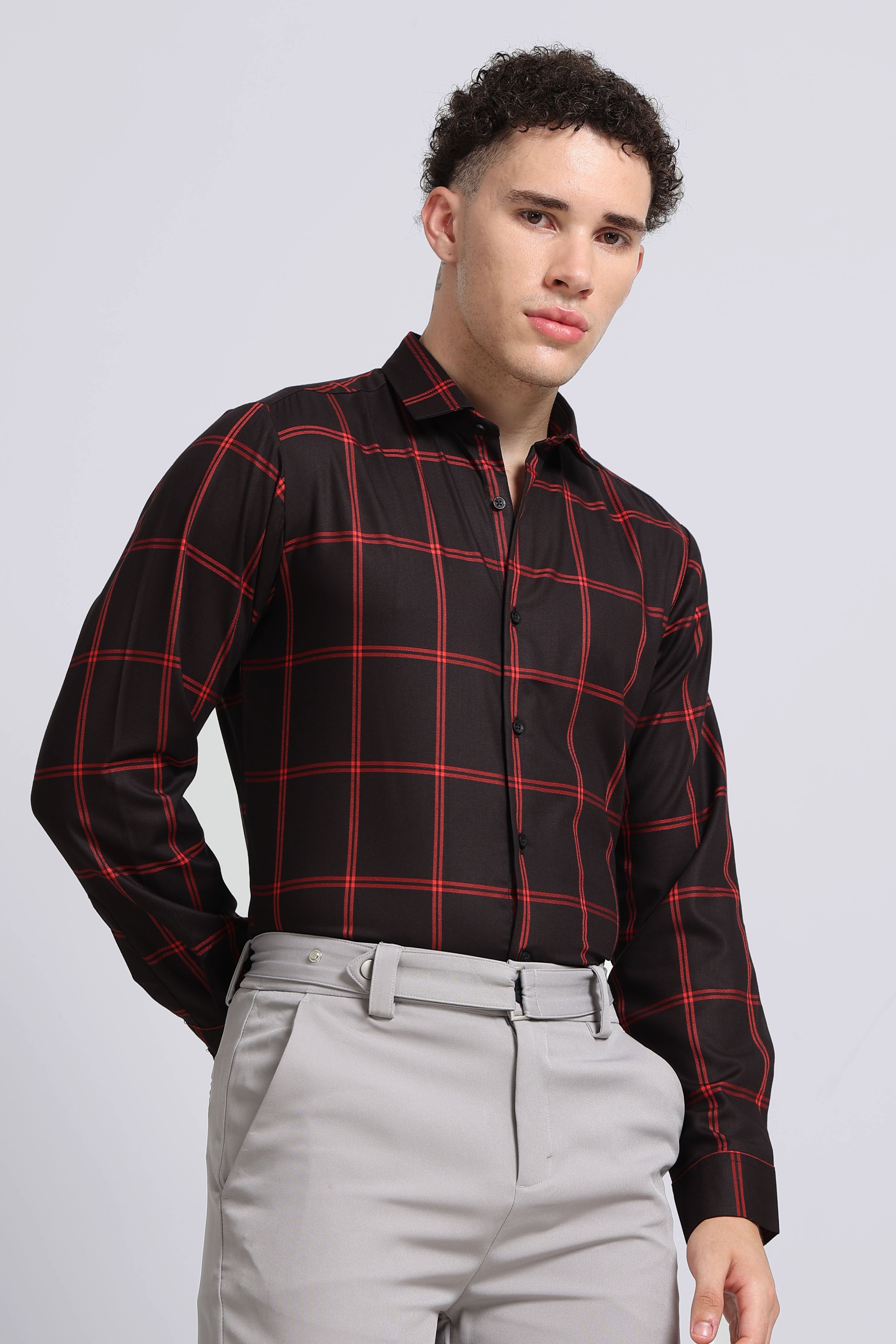 Men Black Premium Checked Shirt