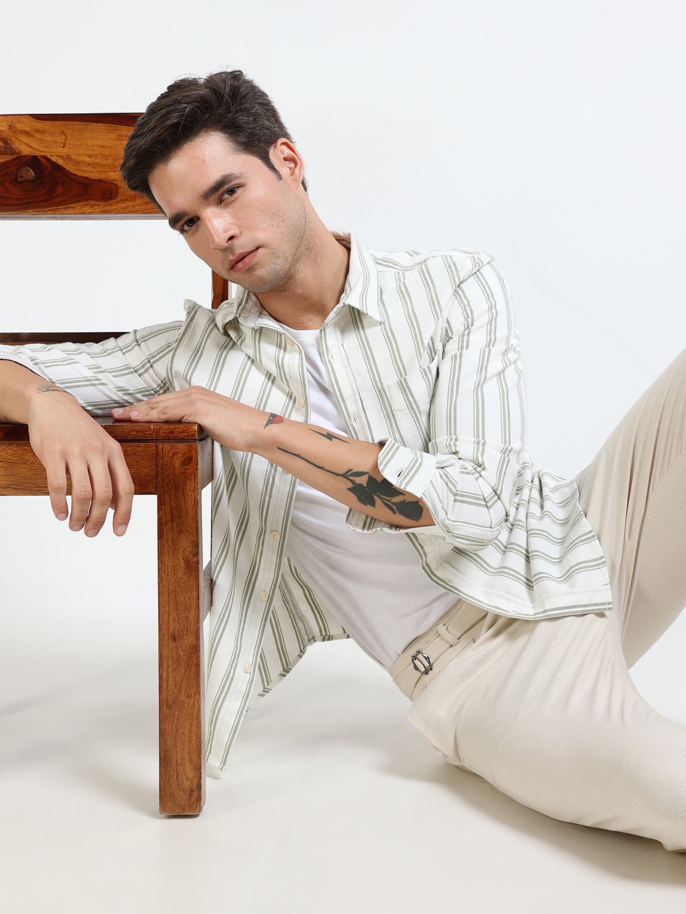 Men Olive Striped Shirt