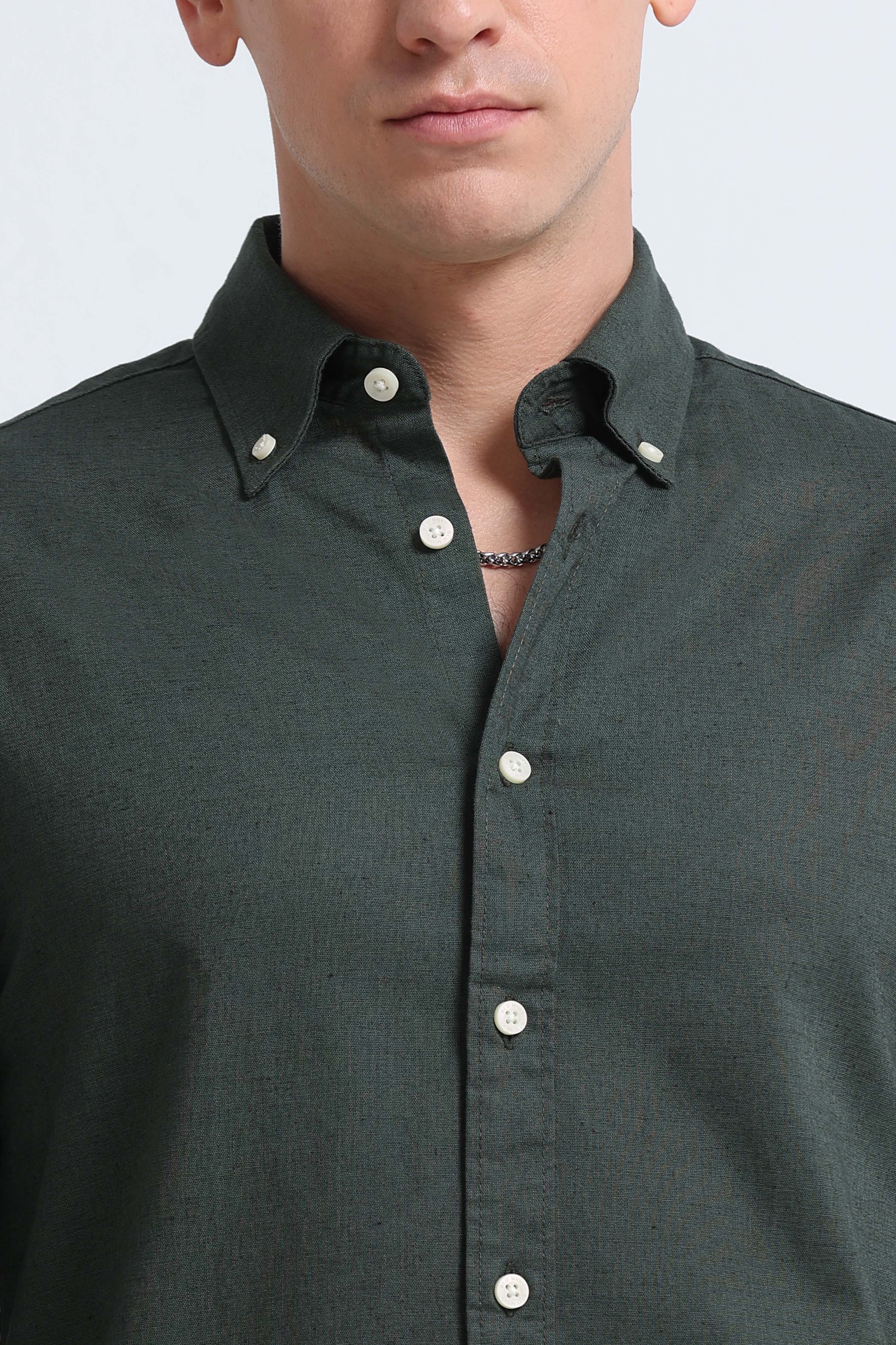 Men Green Button-Down Shirt