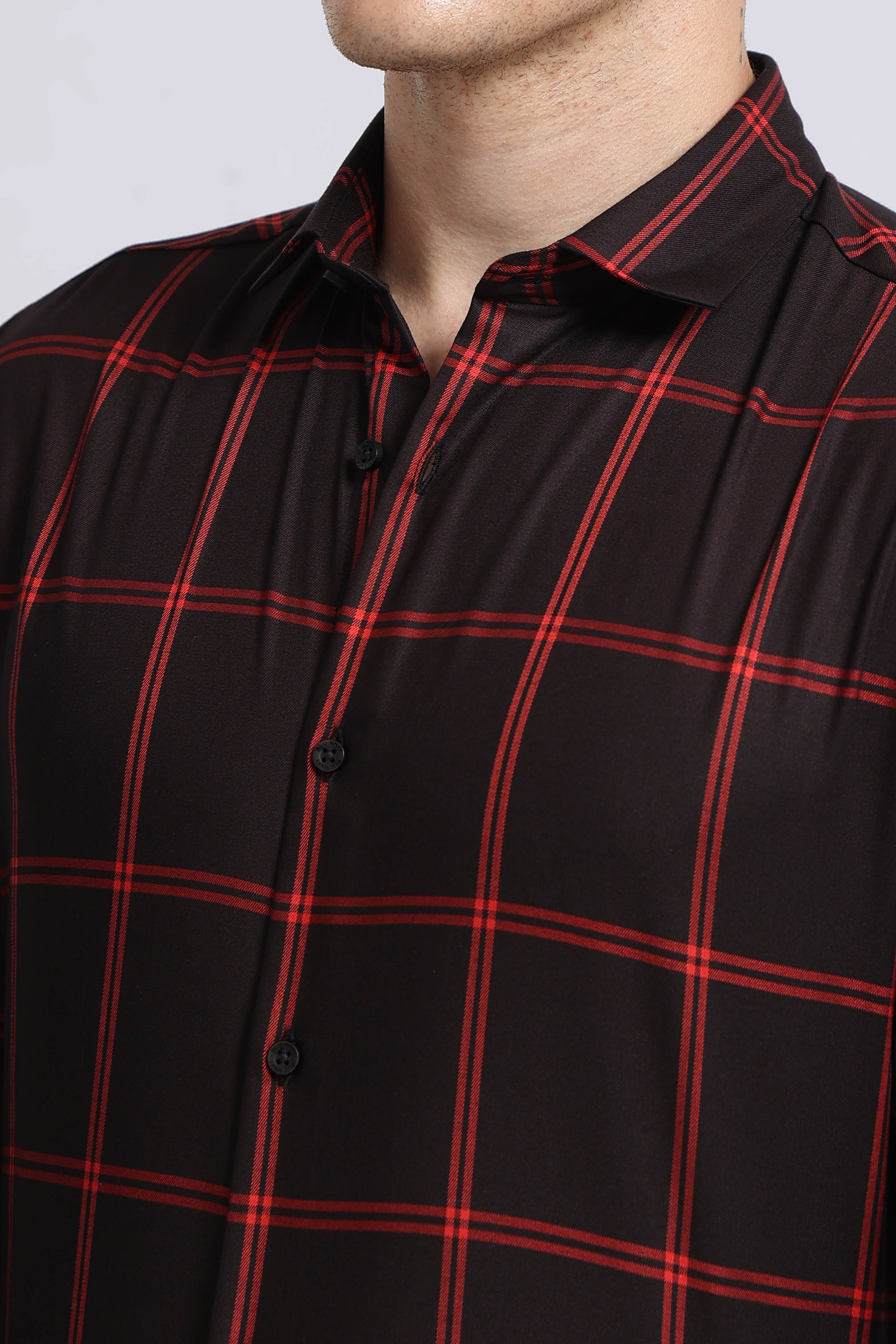 Men Black Premium Checked Shirt