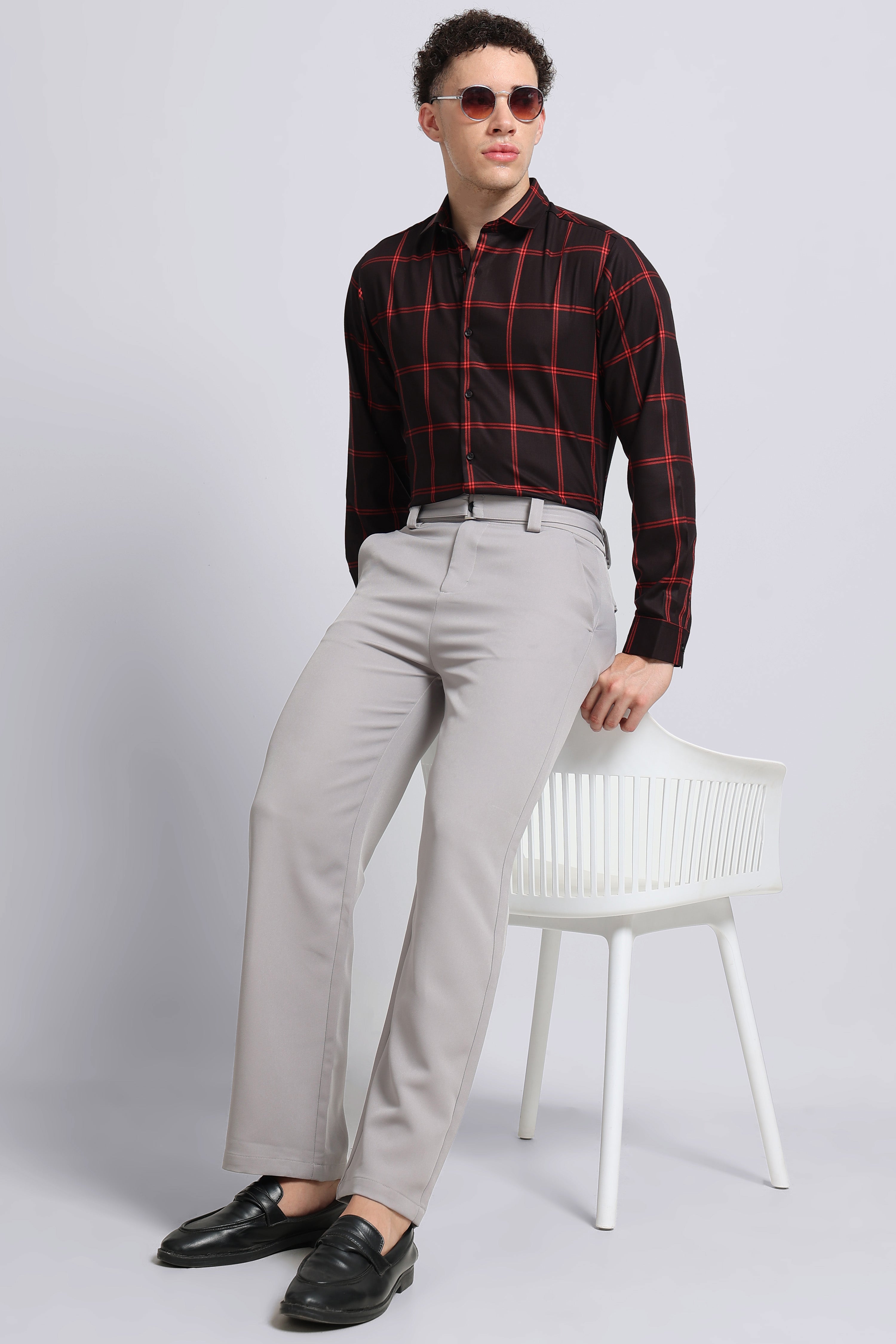 Men Black Premium Checked Shirt