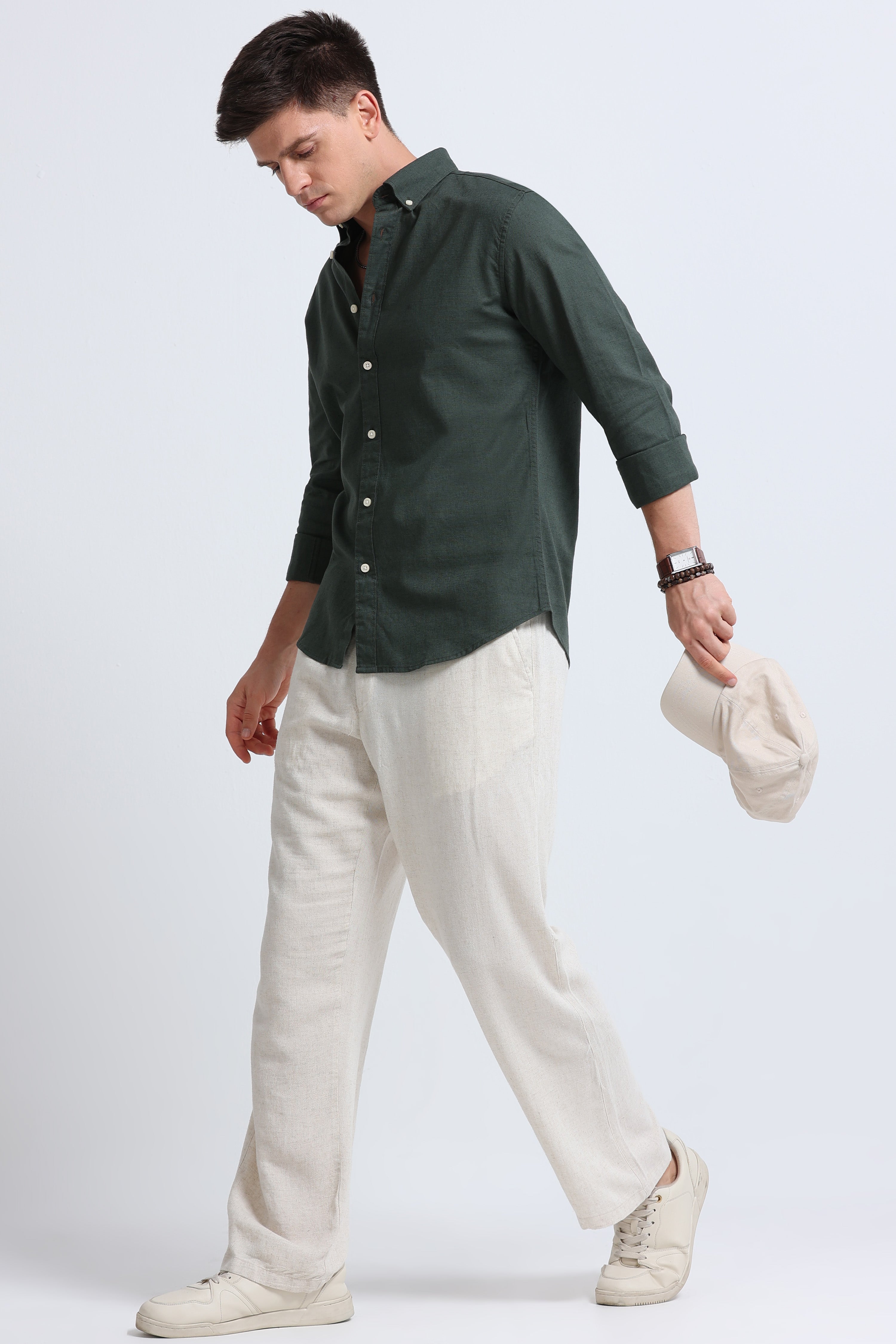 Men Green Button-Down Shirt