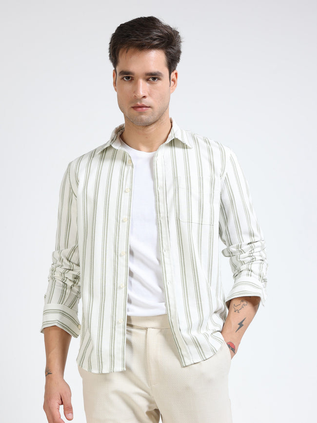 Men Olive Striped Shirt