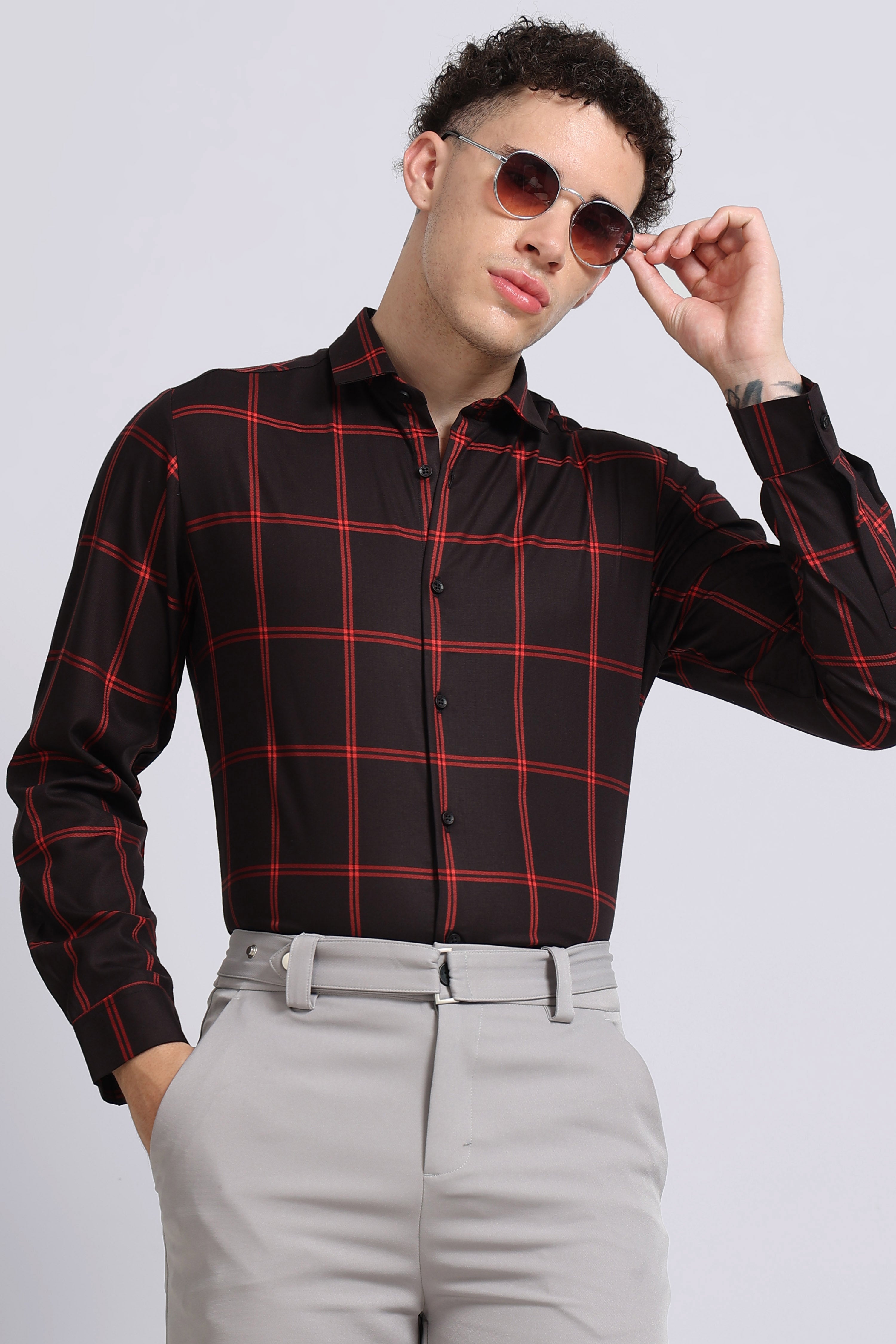 Men Black Premium Checked Shirt