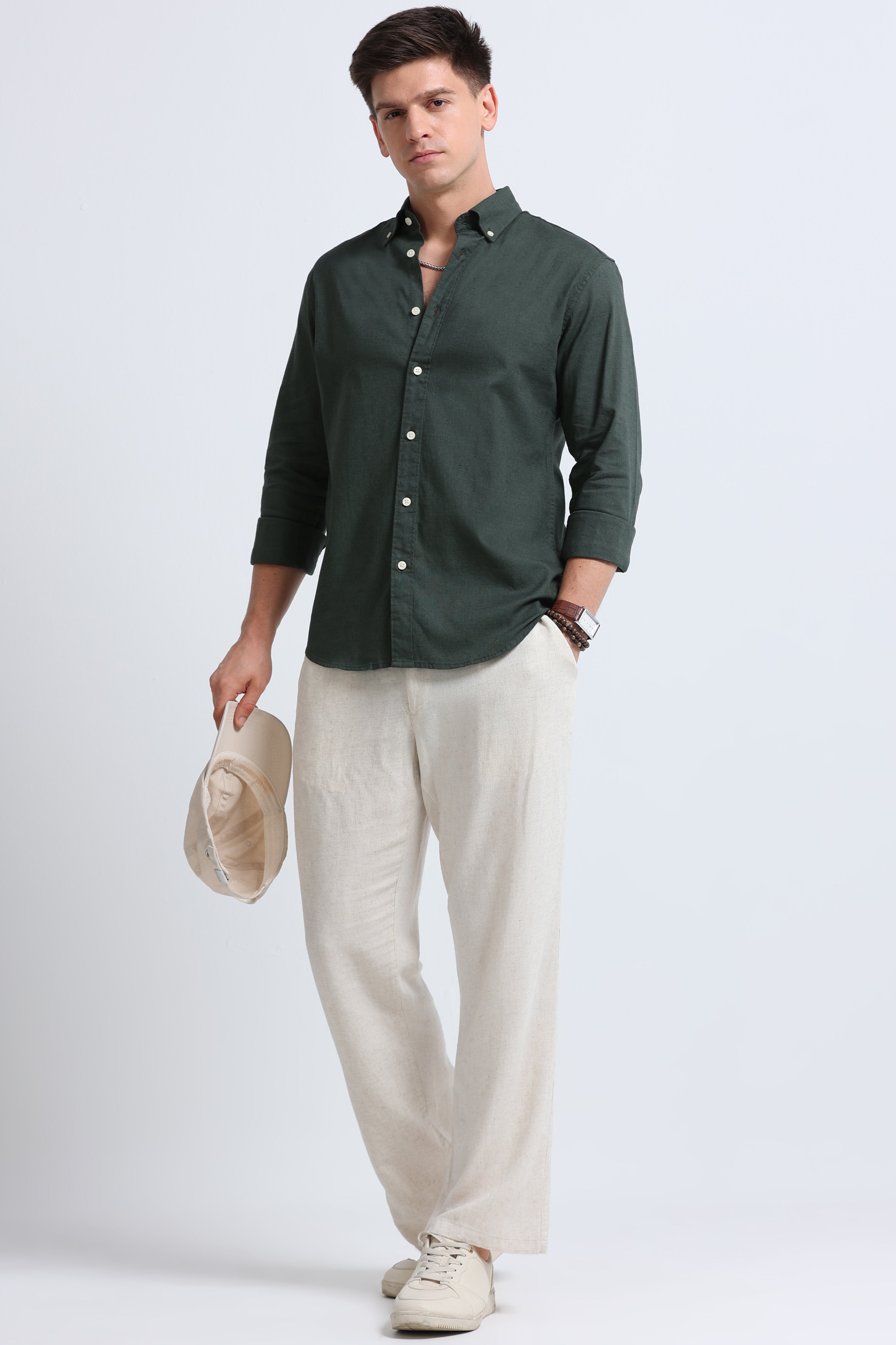 Men Green Button-Down Shirt