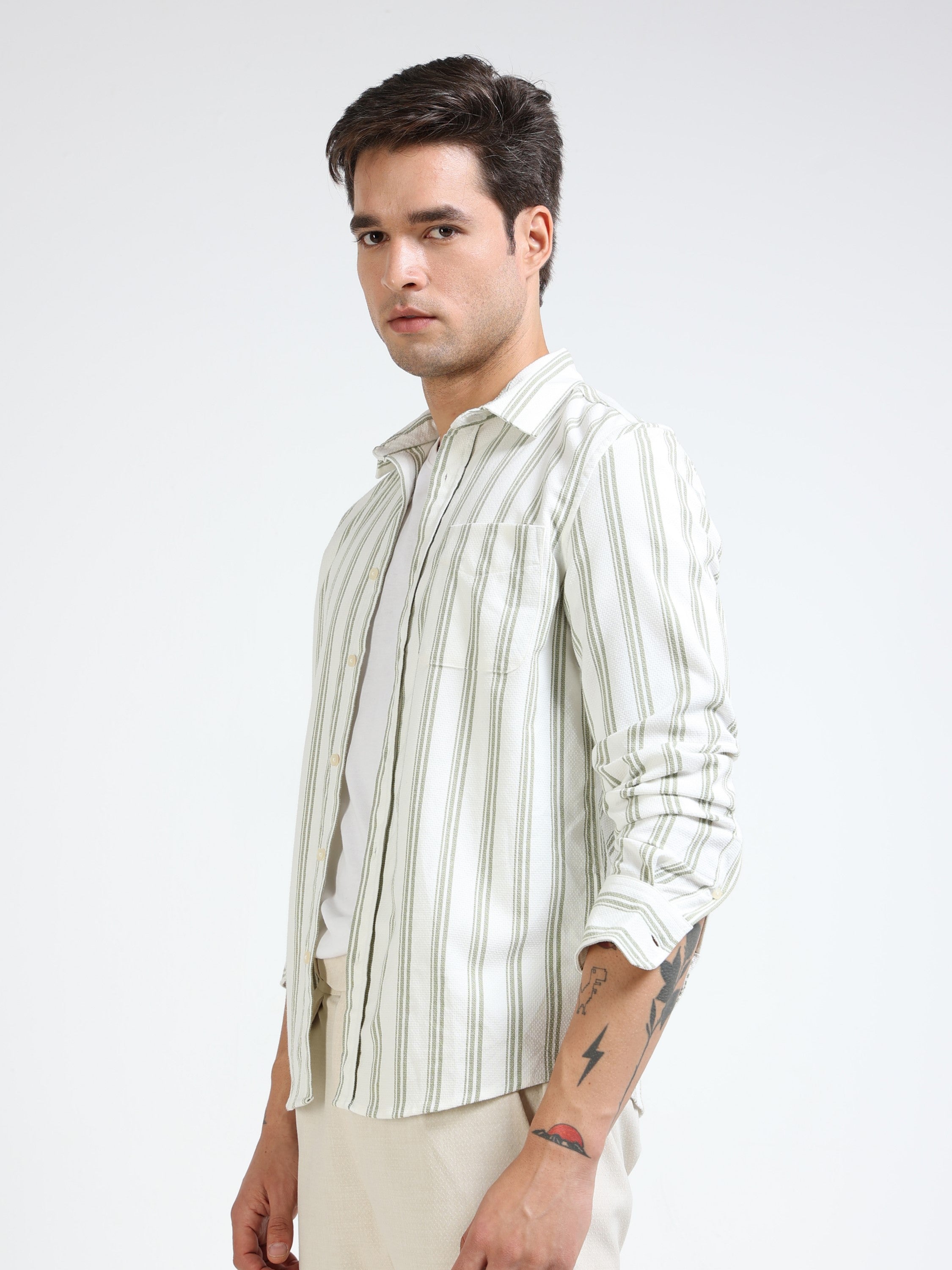 Men Olive Striped Shirt