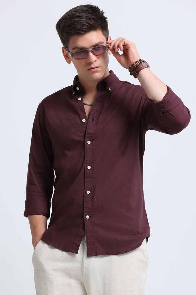 Men Burgundy Button-Down Shirt