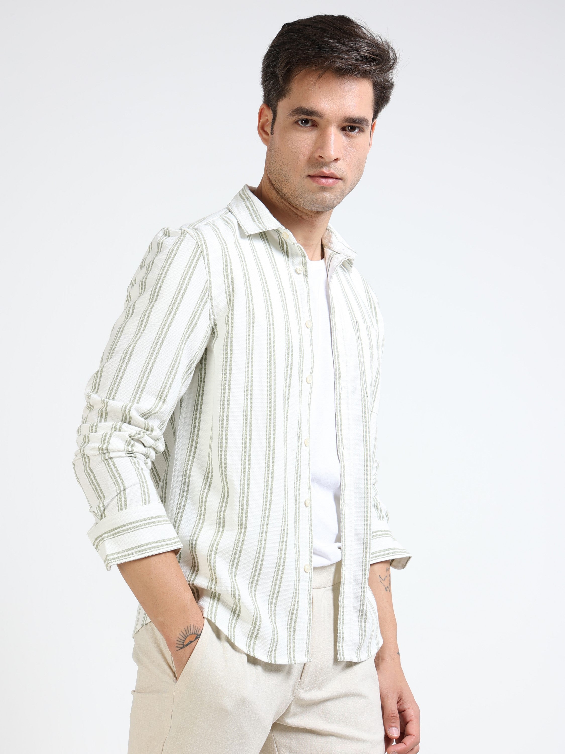 Men Olive Striped Shirt