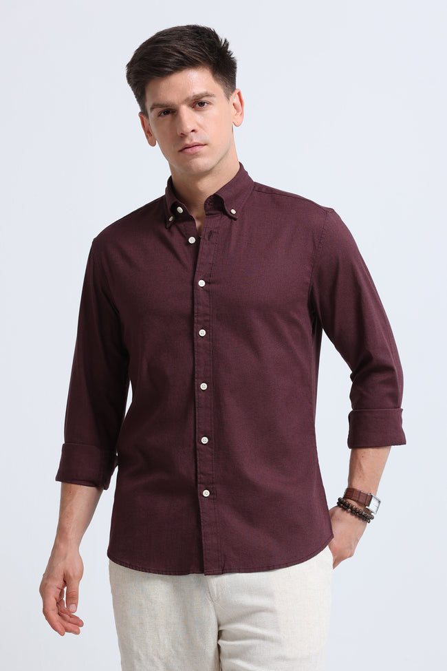 Men Burgundy Button-Down Shirt