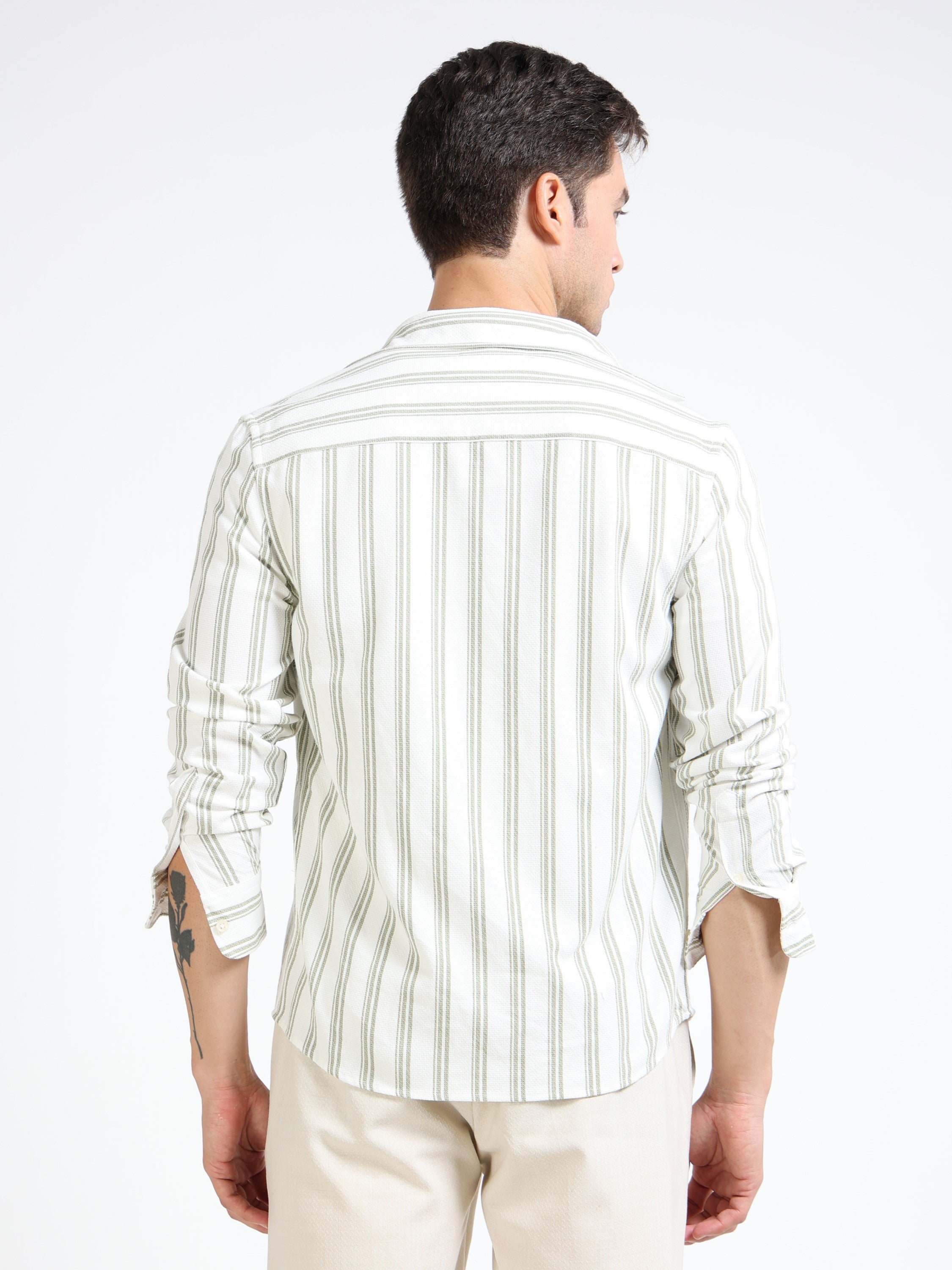 Men Olive Striped Shirt