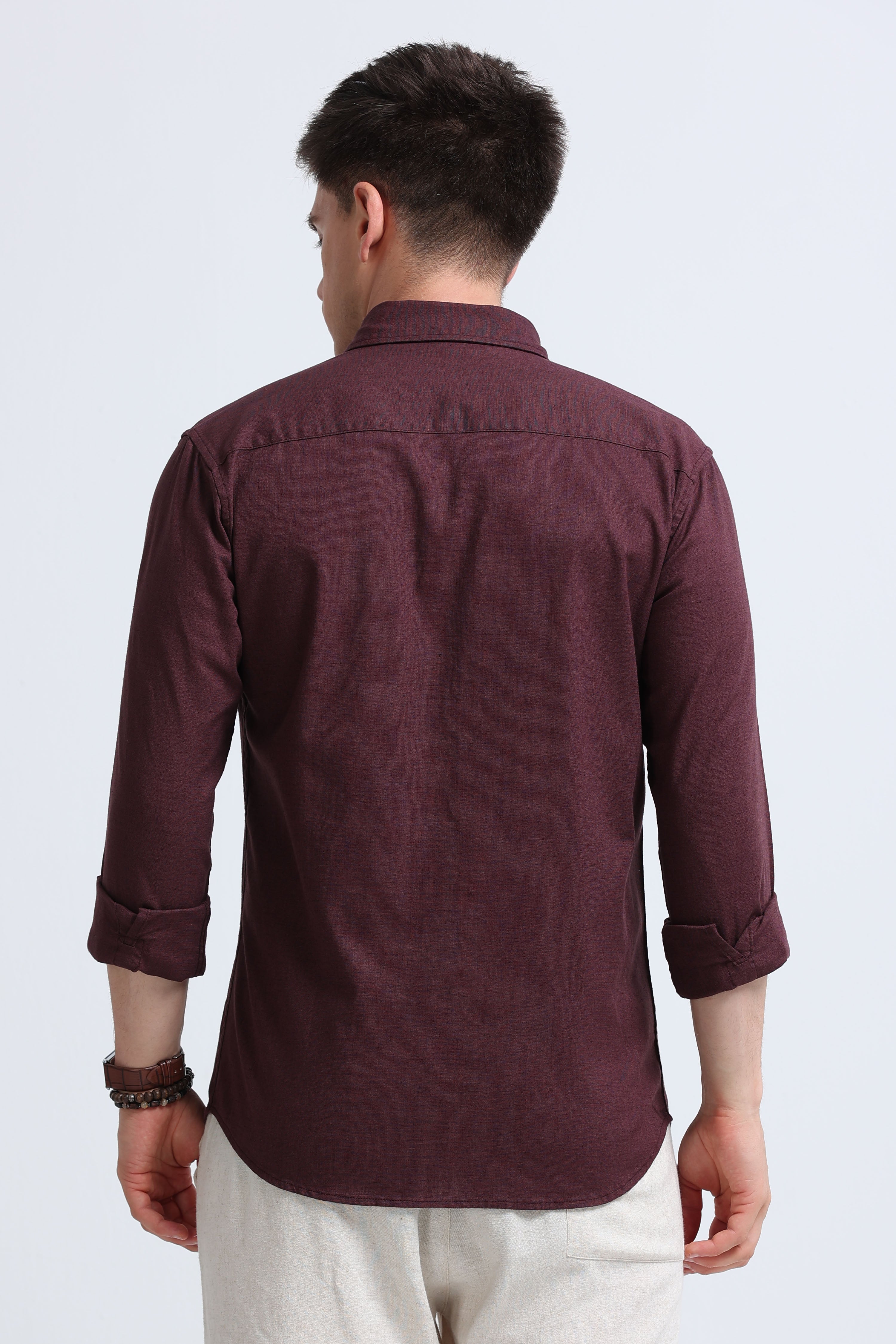 Men Burgundy Button-Down Shirt