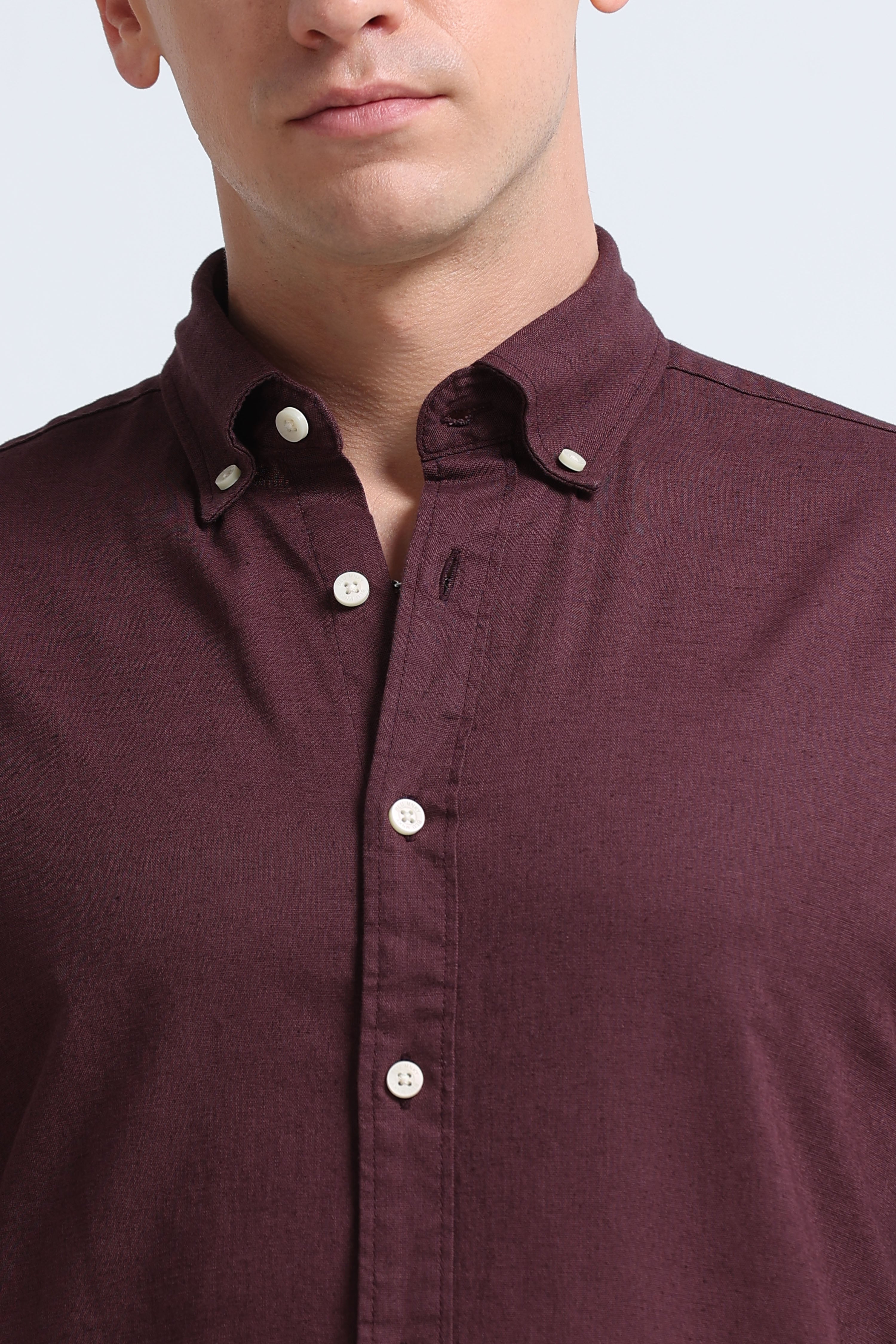 Men Burgundy Button-Down Shirt
