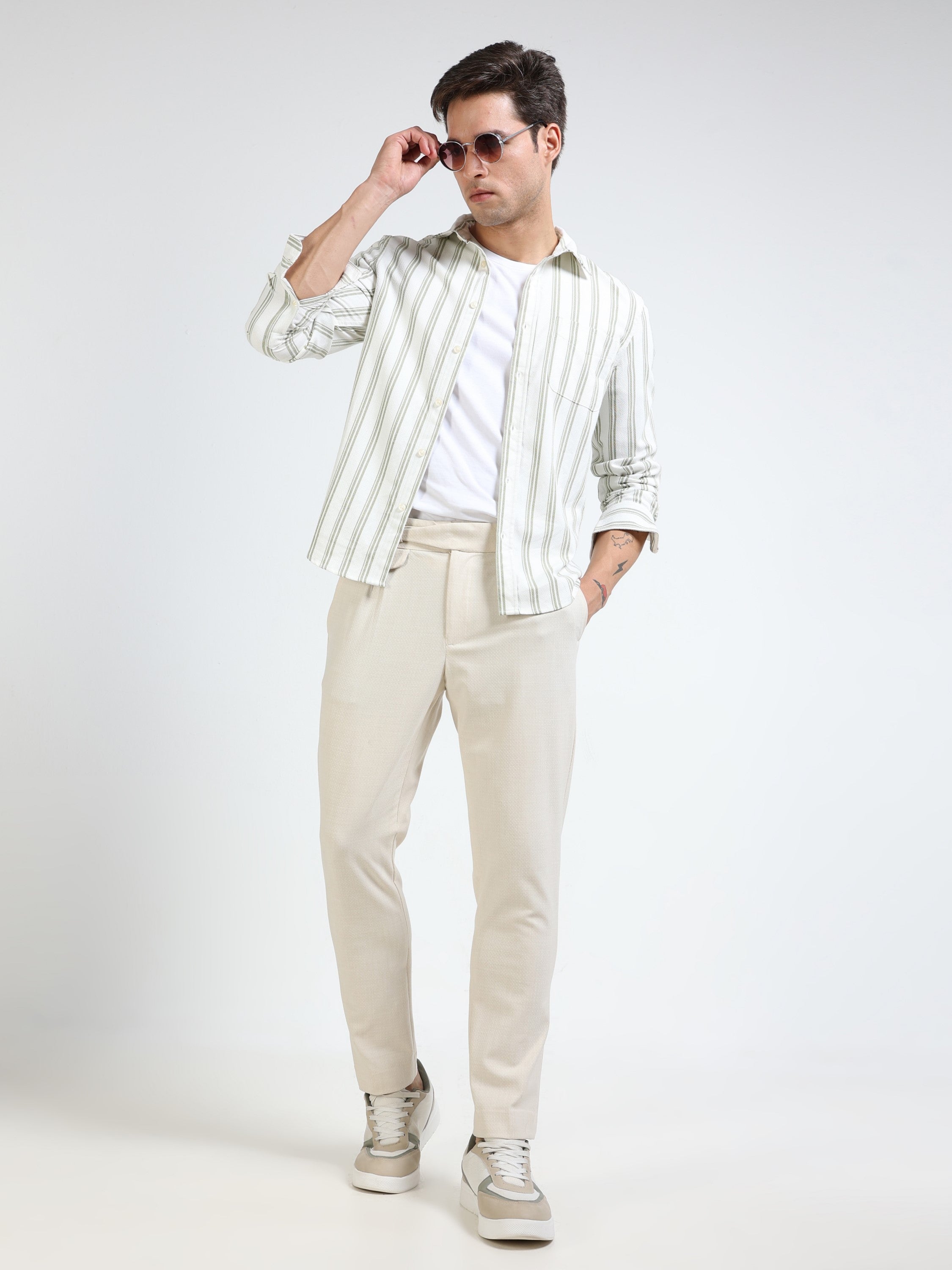 Men Olive Striped Shirt