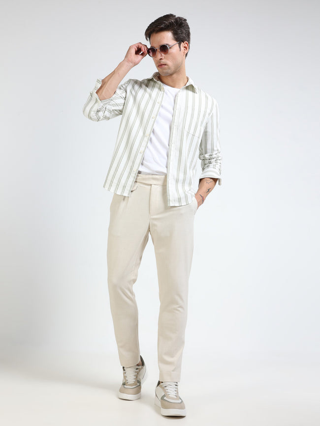 Men Olive Striped Shirt